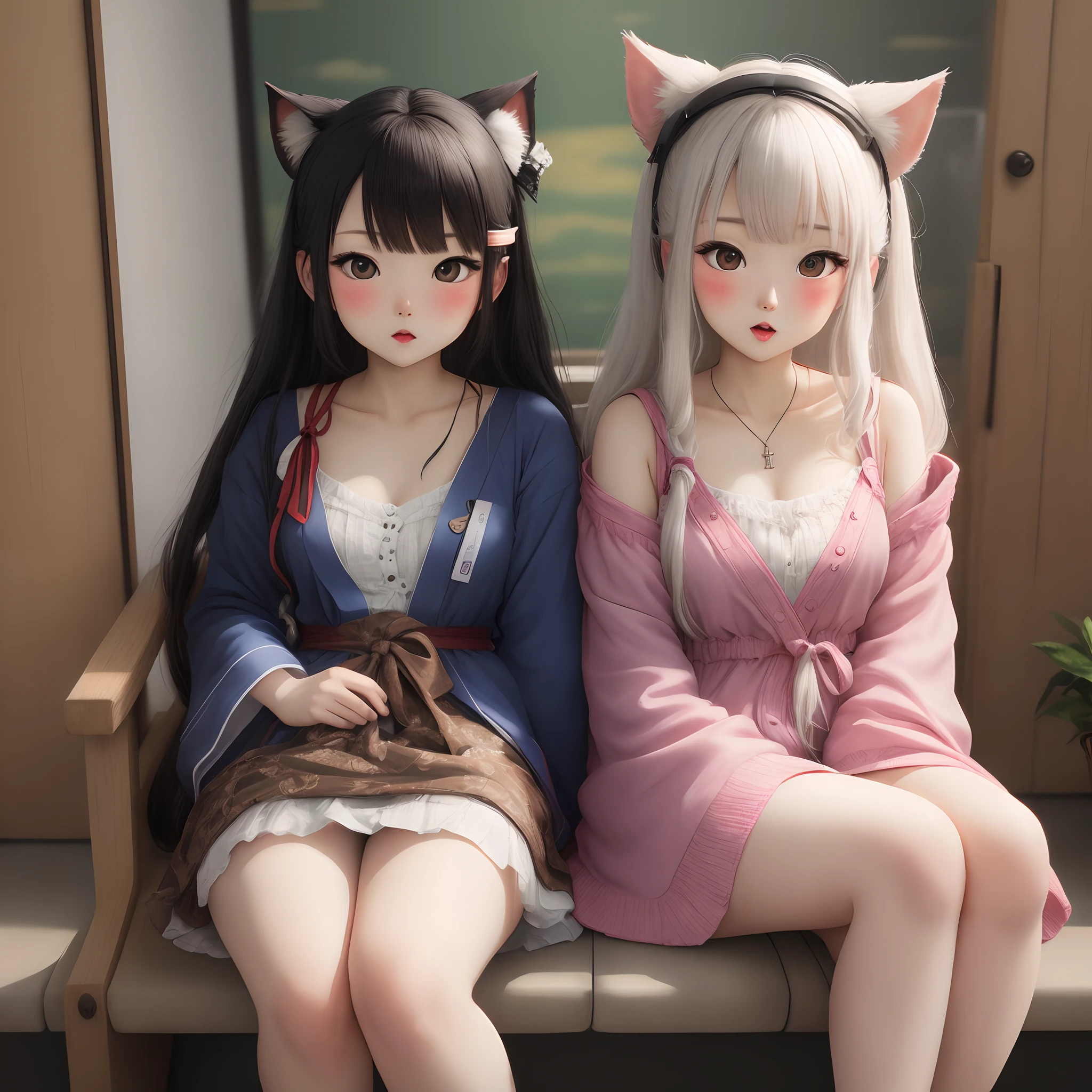 A pair of feet facing the camera gray hair pink eyes lying full body Chinese style in the living room 4K