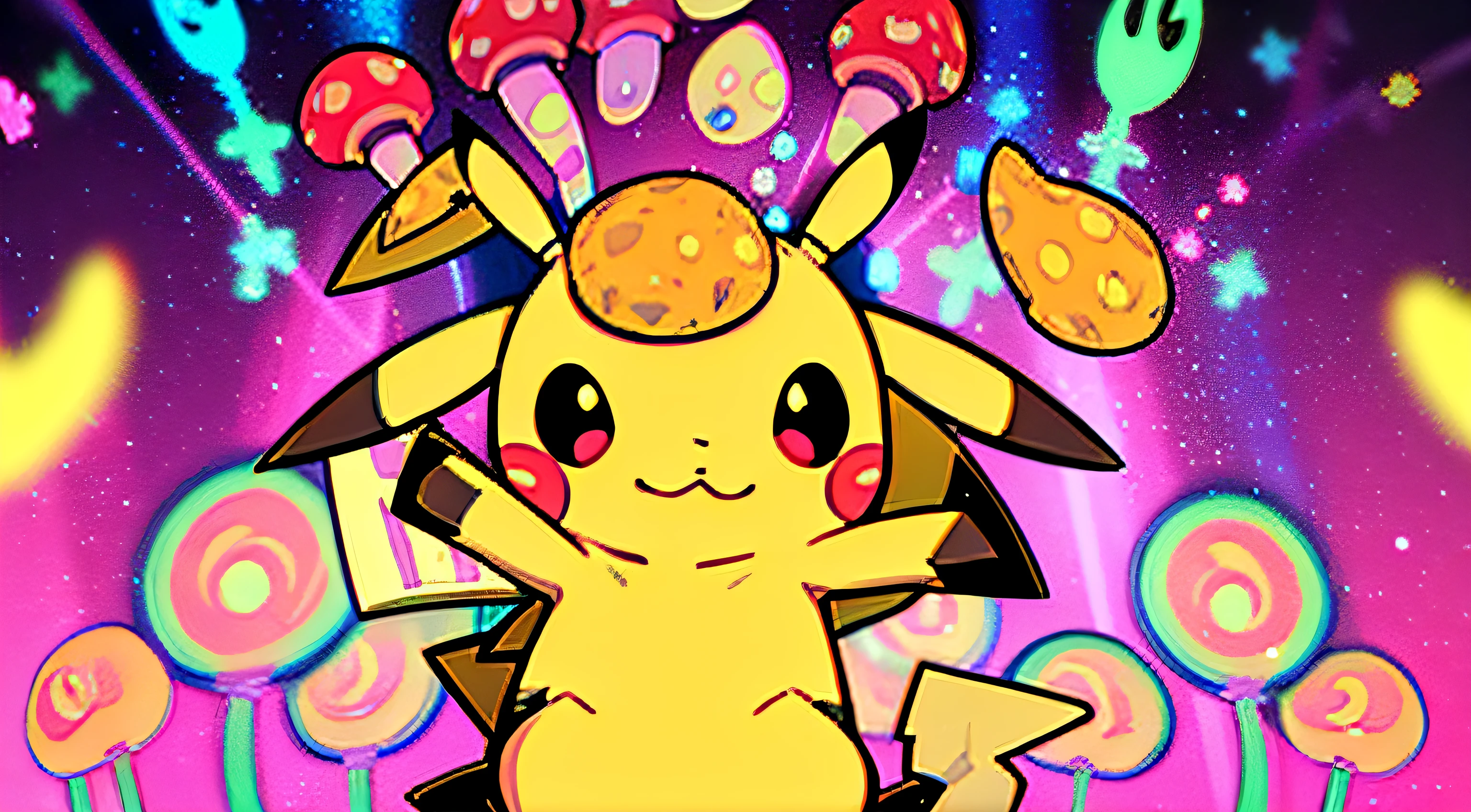 Pikachu trippy with magic mushrooms