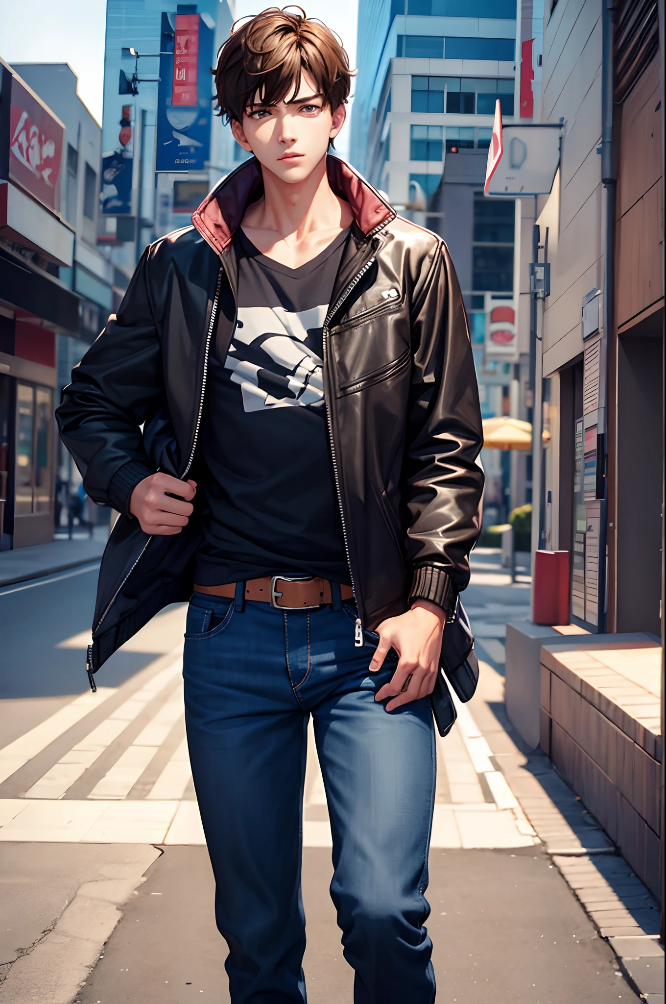  boy stand, handsome, with a jacket.