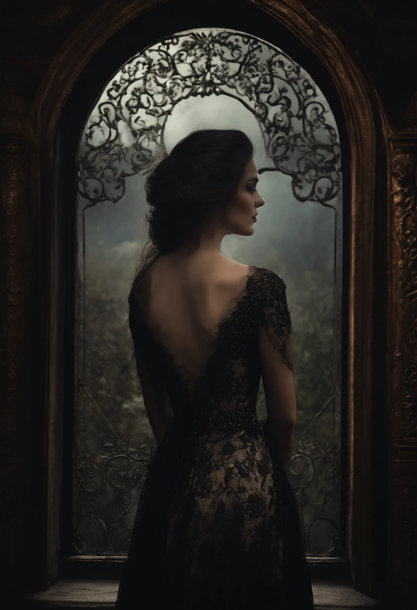 (best quality,highres),black circular mirror with magical energy emanating, dark style, eerie atmosphere, mysterious shadows,mystical aura,gloomy ambience, arcane symbols, ethereal wisps of smoke,enchanted reflections, spectral entities lurking, hauntingly beautiful, gothic aesthetic, subtle yet intense lighting, supernatural essence, captivating, otherworldly presence, spellbinding charm, deep contrasts, rich textures, intricate details, mesmerizing depth, bewitching allure