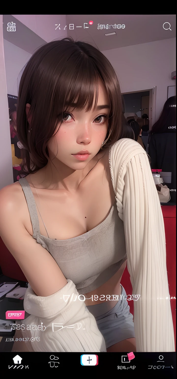 Highest quality、masterpiece、Perfect Anatomy、Center of chest,Black Dress,turtleneck, (((, slim, short hair)))、Small breasts、Small breasts、Flat Chest、White shirt、Natural look、Blurred Background、