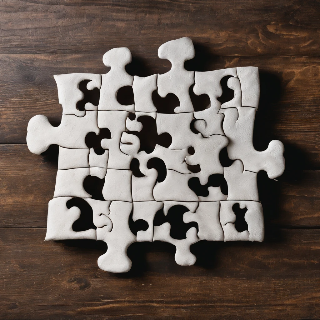 a jigsaw with two missing pieces, number "13" shape color:black,no background,wooden material,ultra-detailed,highres,realistic,concept art,shadowed lighting,dark tone