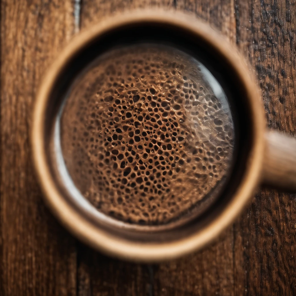 A magnifying glass, vintage wooden table, detailed texture, high-quality, realistic, antique style, warm hues, soft ambient lighting, intricate patterns, fine craftsmanship, fine details, delicate wood grain, aged patina, nostalgic vintage atmosphere