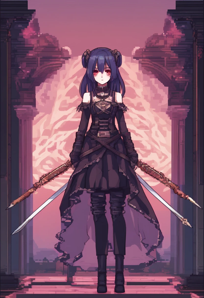 (Best Quality), Dark Fantasy, Big Sword, Magical Girl, Gothic, Twin Tails, Realistic, Ultra Detailed, High Definition, Anime,