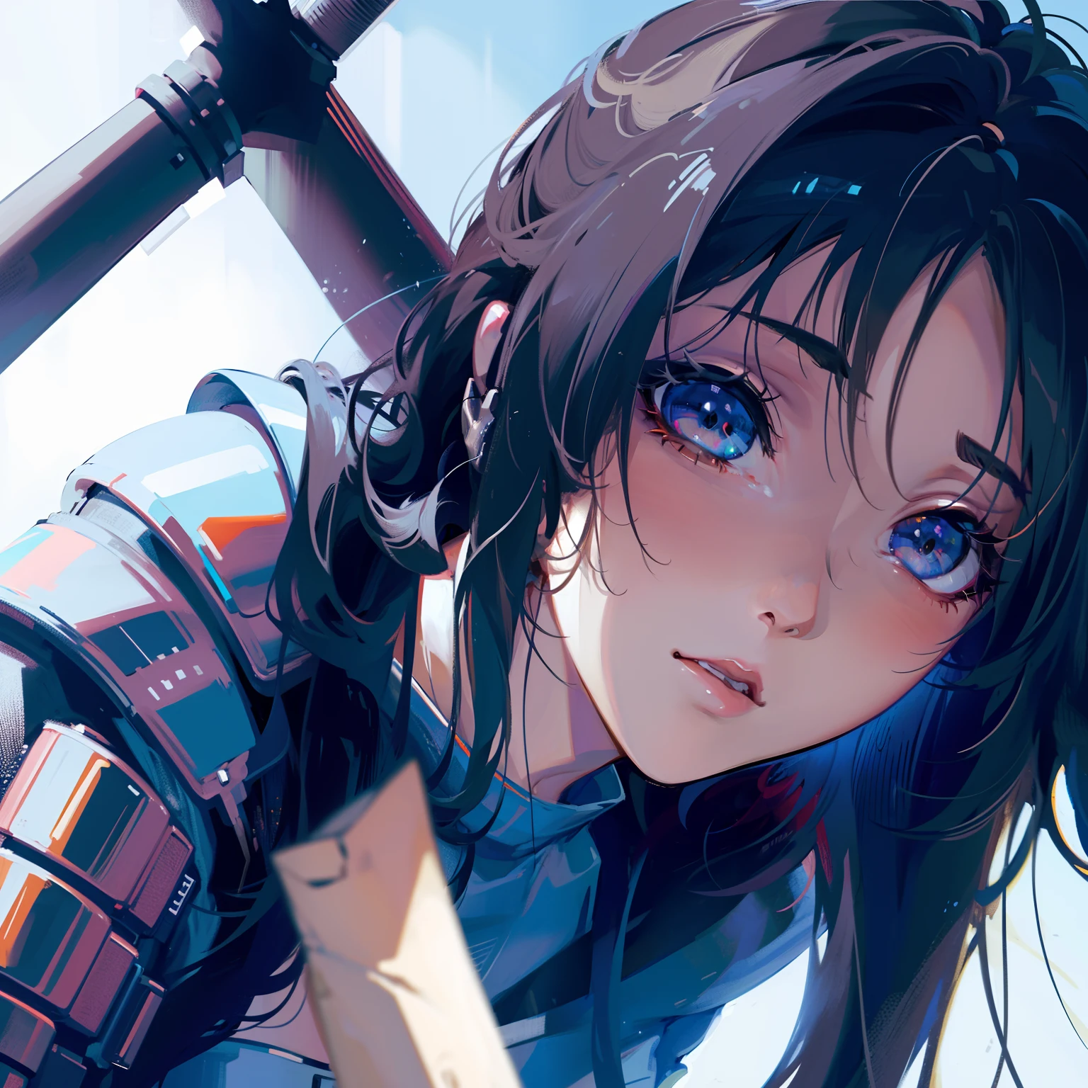 masterpiece, best quality, 1girl, teen, shiny skin, model, small breasts, Windswept moors, wild heather, ancient stone circles, rolling hills, dramatic skies, literary inspiration,high-low skirt, halter top, block heels, cel shading, bold outlines, flat colors, sharp shadows, graphic style, manga influence, clean linework, striking visuals, masterpiece, best quality, (cyborg:1.3), wire, mecha, science fiction, (8k, RAW photo, best quality, masterpiece:1.2),