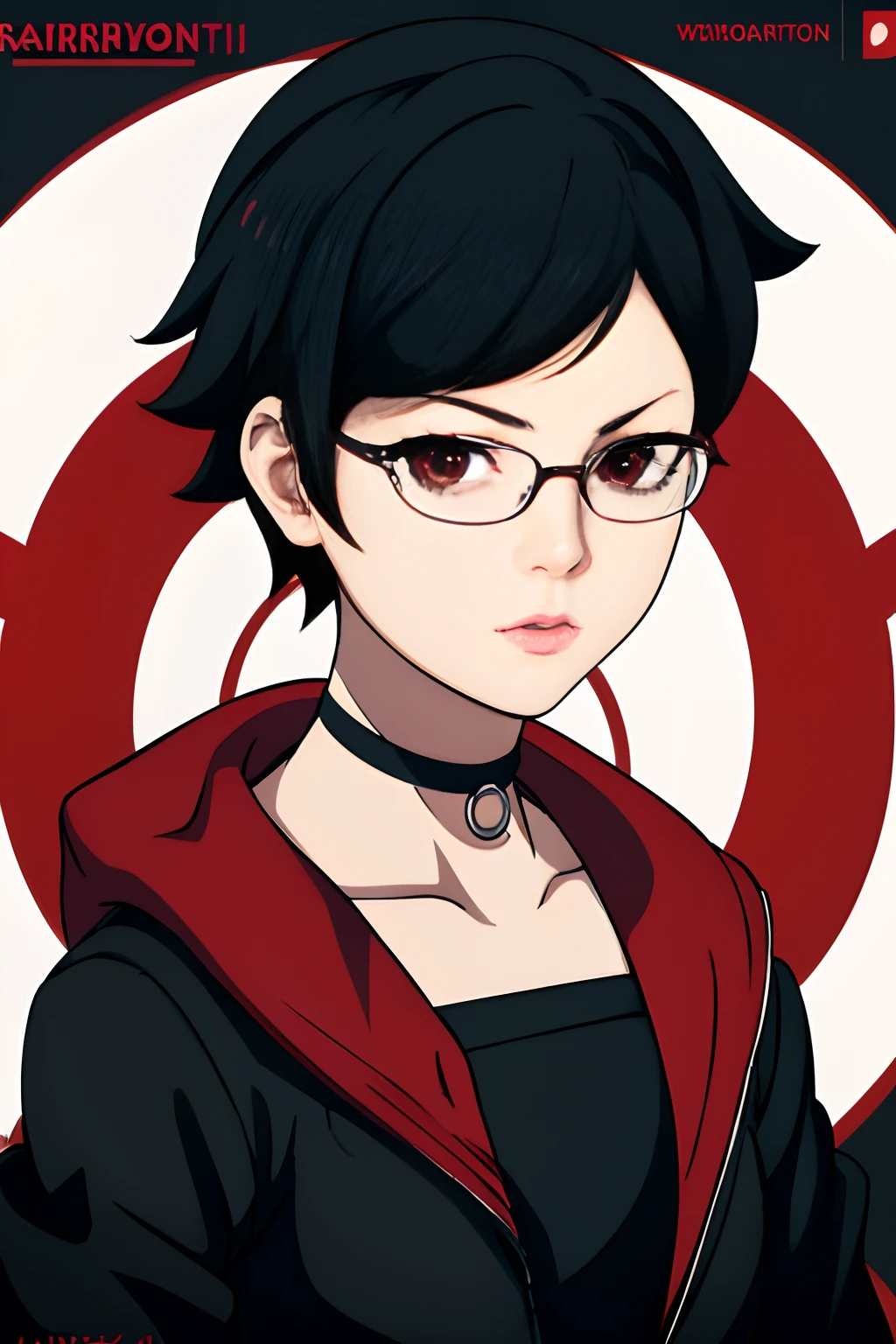 anime girl with black hair and glasses in a black dress, female protagonist 👀 :8, kuvshinov ilya, 2 d anime style, with red glowing eyes, with glowing red eyes, jett from valorant, delicate androgynous prince, female anime character, 1 7 -  - old me goth girl, anime style”, attractive matoi ryuko