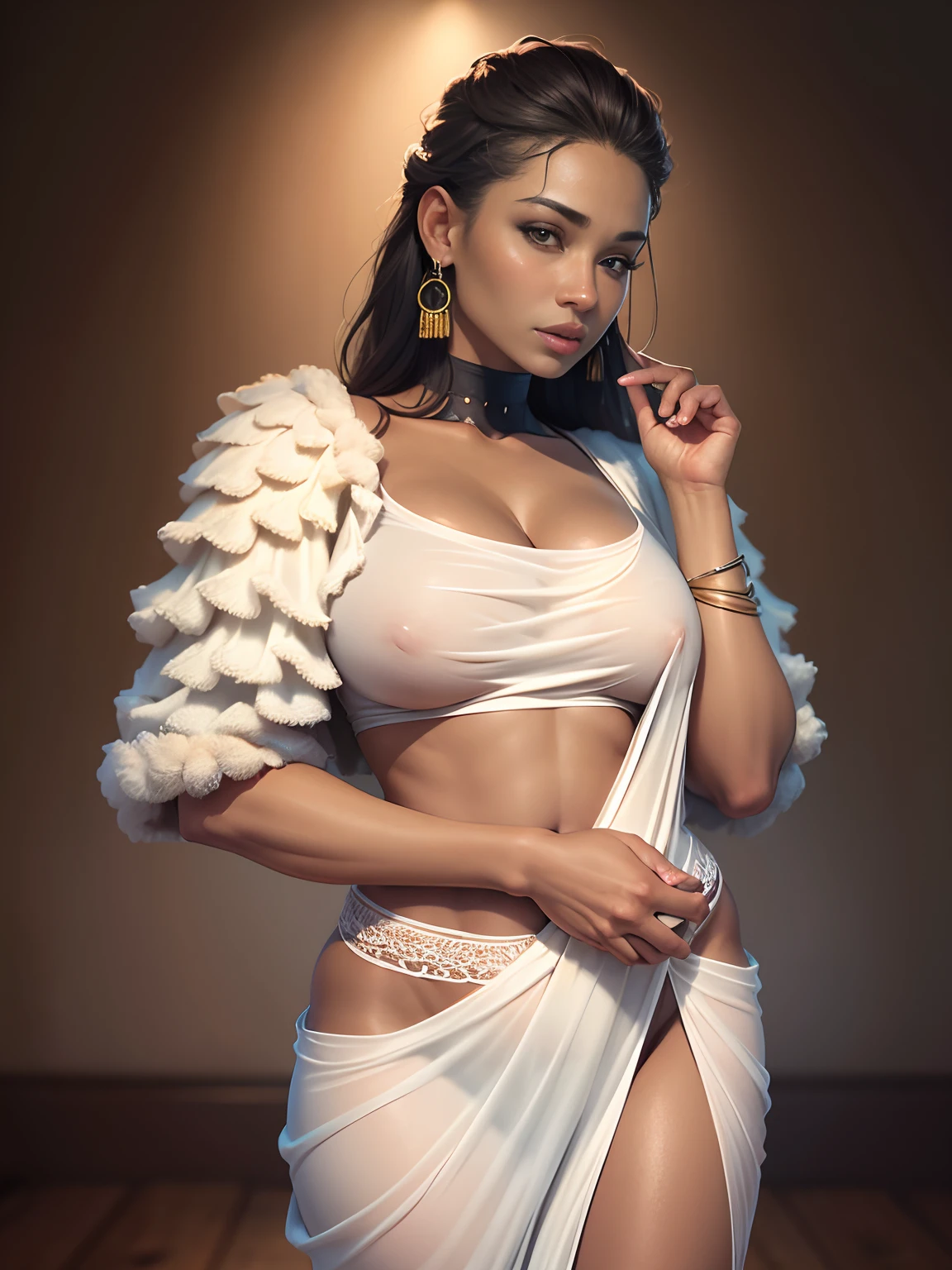 Same face, large breasts, large areolas, large nipples , natural skin texture, wrinkles, pores, ultra realistic, highly detailed, 8k uhd, raw photo, analog photo