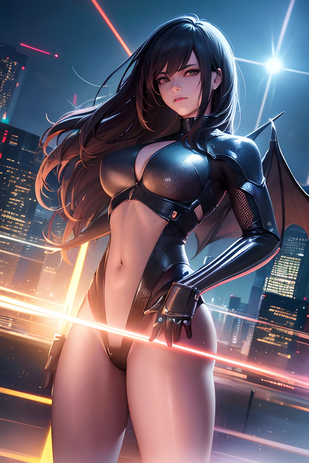 Masterpiece, a futuristic city with neon-covered skyscrapers, flashing holograms and floating vehicles with wings inspired by Star Wars spaceships, cyberpunk aesthetics, action movie shot by Kon Satoshi, very detailed lighting, dramatic, trend digital art in Artstation 8k HD high definition detailed realistic, detailed, skin texture, hyper detailed, realistic skin texture, Armor, best quality, ultra high res, (photorealistic: 1.4), high resolution, detailed, Raw photo, Sharp Re, by Lee Jeffries Nikon D850 Film Stock Photography 4 Kodak Portra 400 Camera F1.6 Lens Rich Colors Hyper Realistic Realistic texture UnrealEngine Dramatic lighting trend in ArtStation Cinestill 800