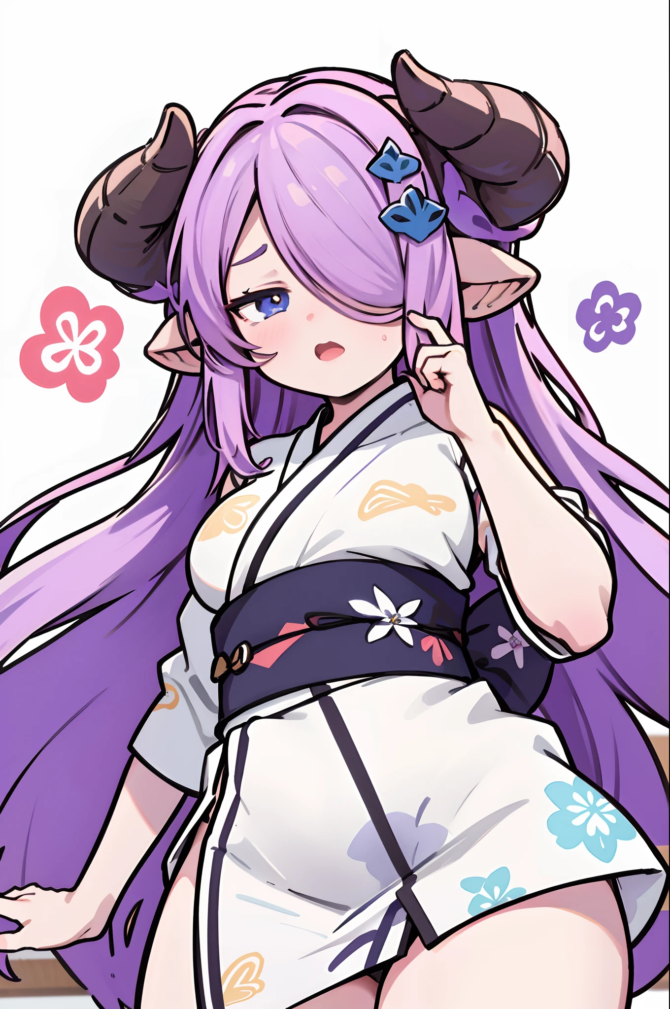 (((SFW))), best quality, olhos expressivos, rosto perfeito, Yukata, quimono roxo, Ataduras, Avental branco, seios grandes, bunda grande, Narmaya,