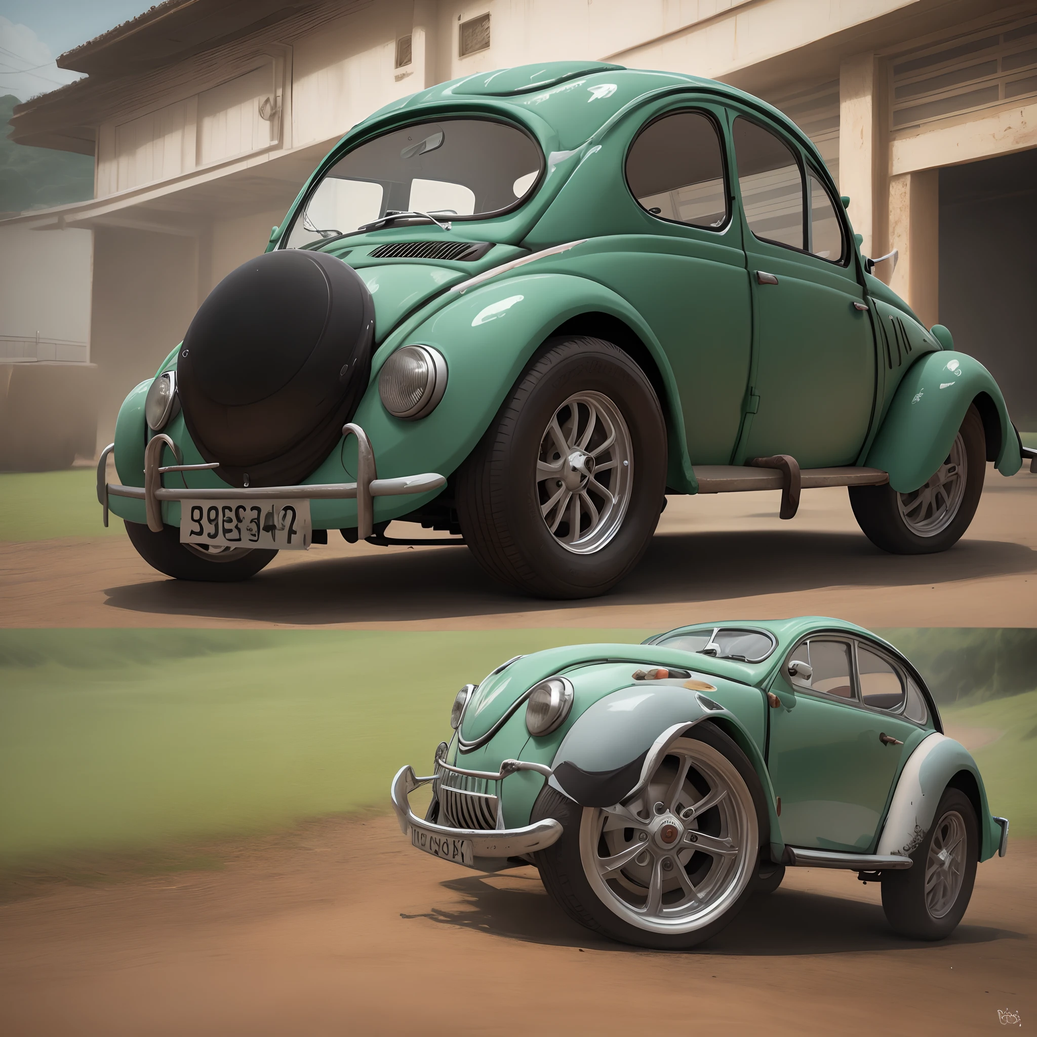 Fusca verde com roda preta