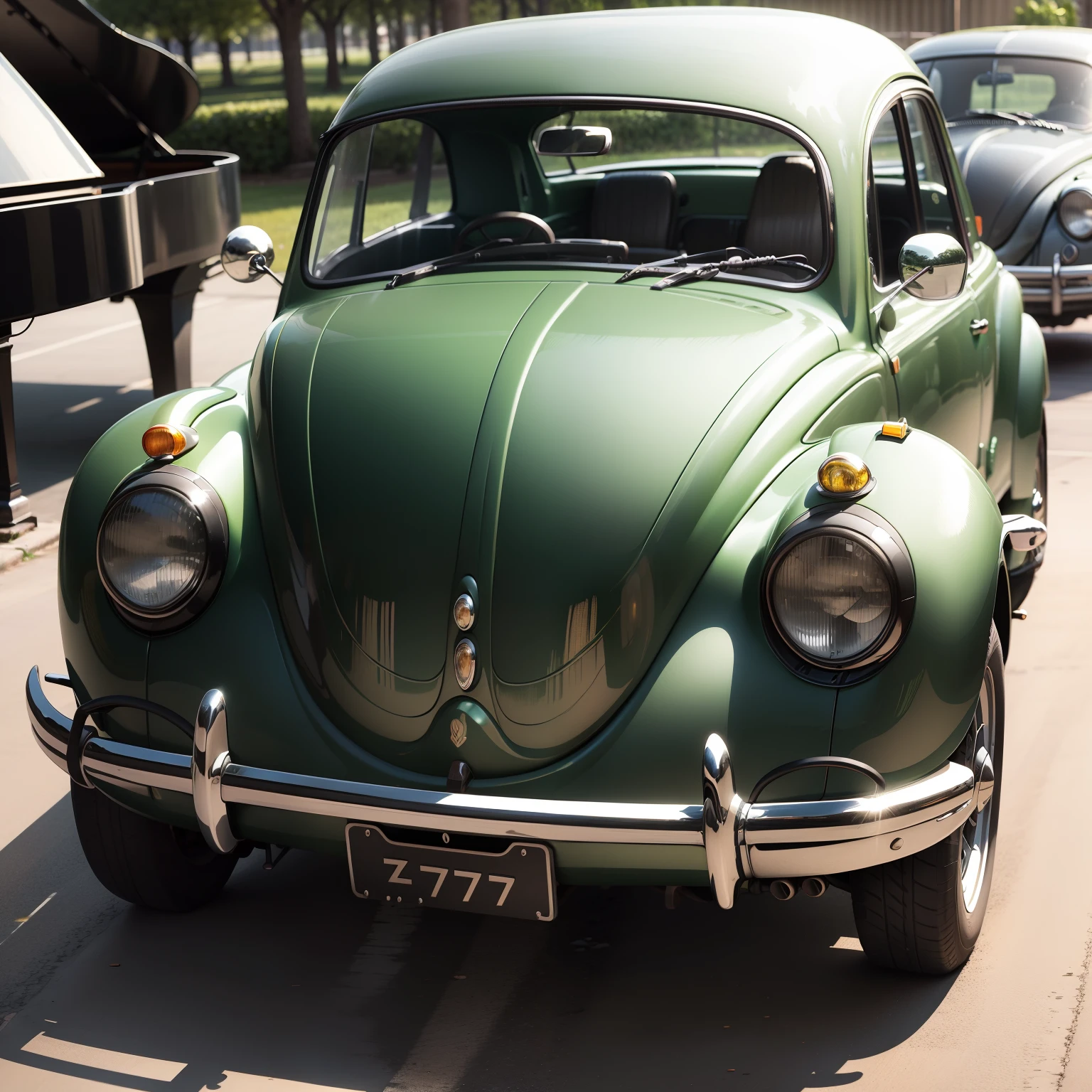 Beetle 1970 metallic green with black piano details and black wheels