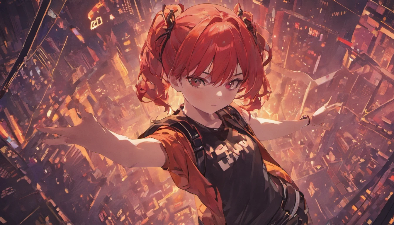 anime - style girl with red hair and black leather shorts posing for a picture, cyberpunk art inspired by Shi Rui, trending on cgsociety, renaissance, she is wearing a black tank top, leeloo outfit, asuka langley sohryu, trending on cgstation, asuka langley, amouranth, redhead female cyberpunk, cyberpunk anime girl
