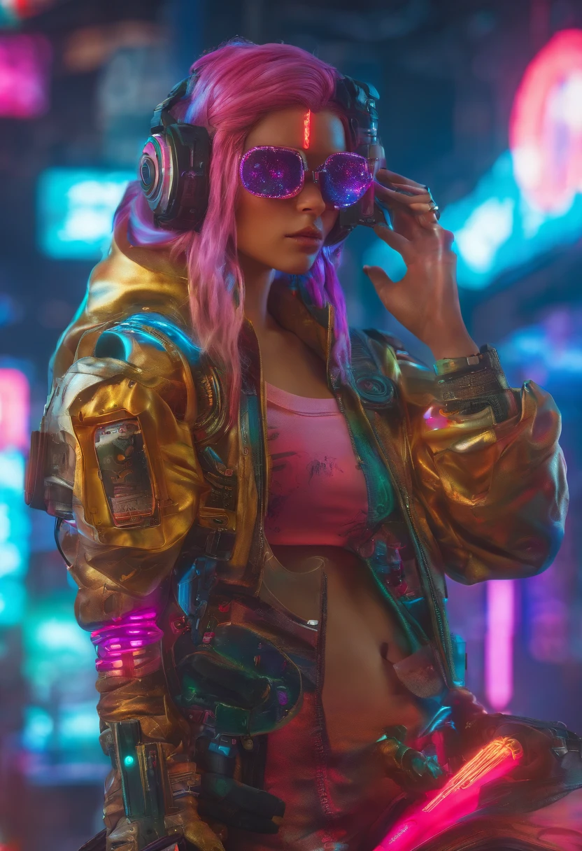 (highly detailed: 1.2), (canon EOS R6 best quality: 1.2), (8k: 1.0), (emb-rrf-low: 1.0), (lots of large black tattoos on cybernetic head open in the middle showing the inside, detailed face, hyper detailed eyes and wearing hi-tech sunglasses with holographic display 1.2), sharp focus (awarded photo: 1.2), (subsurface scatter: 1.2), (subsurface scatter: 1.2). 1.1) (a beautiful ultra-detailed cyborg: 1.2), ( hyper-detailed hair: 1.2), (wonderful body: 1.2), (full body: 1.2), (dynamic stance :1.2), neon glow, (detailed cybernetic eyes:1.1), close-up (hyperrealistic:1.2), rpg, CyberPunk 2077 style, dramatic lighting, (highly detailed futuristic cityscape:1.2), (sci-fi: 1.2). 1.2), professional portrait photography, by wlop greg rutkowski jeffrey simpson alphonse mucha