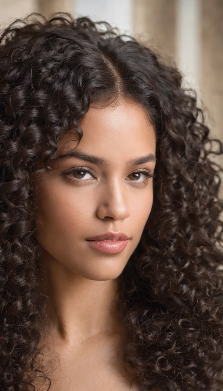 A beautiful and amazing black Brazilian woman，Portrait of the upper body，Kostenlose Locken, schwarzes lockiges Haar, (dunkles, Shorter, lockiges Haar), Wildes schwarzes langes lockiges Haar, Multiversales Haar, Brasilianisch, Kurzes schwarzes lockiges Haar, Lockiges schwarzes Haar, Locken, welliges Haar ausgebreitet, Barocke Locken, Locken, Lockig, Helles, lockiges Haar, Haarstruktur, lockiger Pony