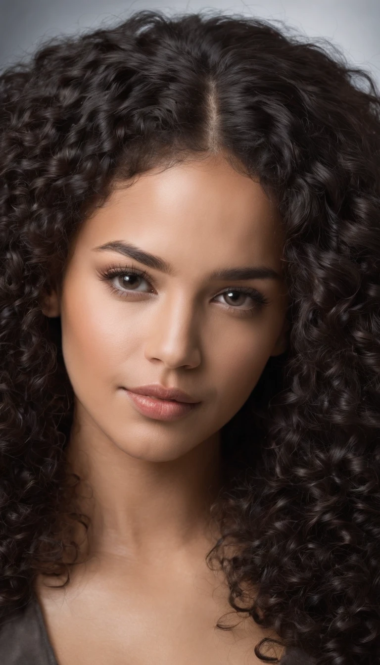 A beautiful and amazing black Brazilian woman，Portrait of the upper body，Kostenlose Locken, schwarzes lockiges Haar, (dunkles, Shorter, lockiges Haar), Wildes schwarzes langes lockiges Haar, Multiversales Haar, Brasilianisch, Kurzes schwarzes lockiges Haar, Lockiges schwarzes Haar, Locken, welliges Haar ausgebreitet, Barocke Locken, Locken, Lockig, Helles, lockiges Haar, Haarstruktur, lockiger Pony