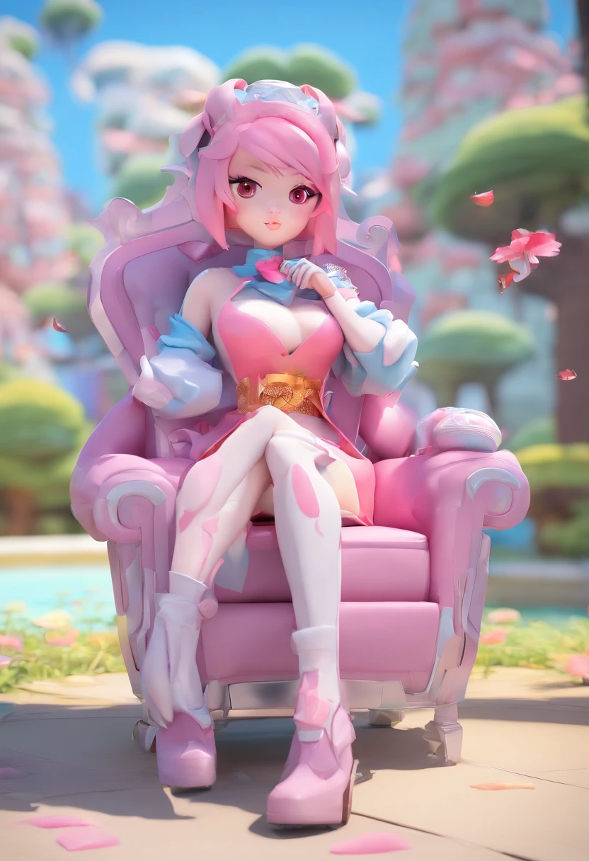 1 sofa , (kagura mobile legend), cor rosa em tom pastel, almofadas azuis,, alta qualidade, Melhor anatomia