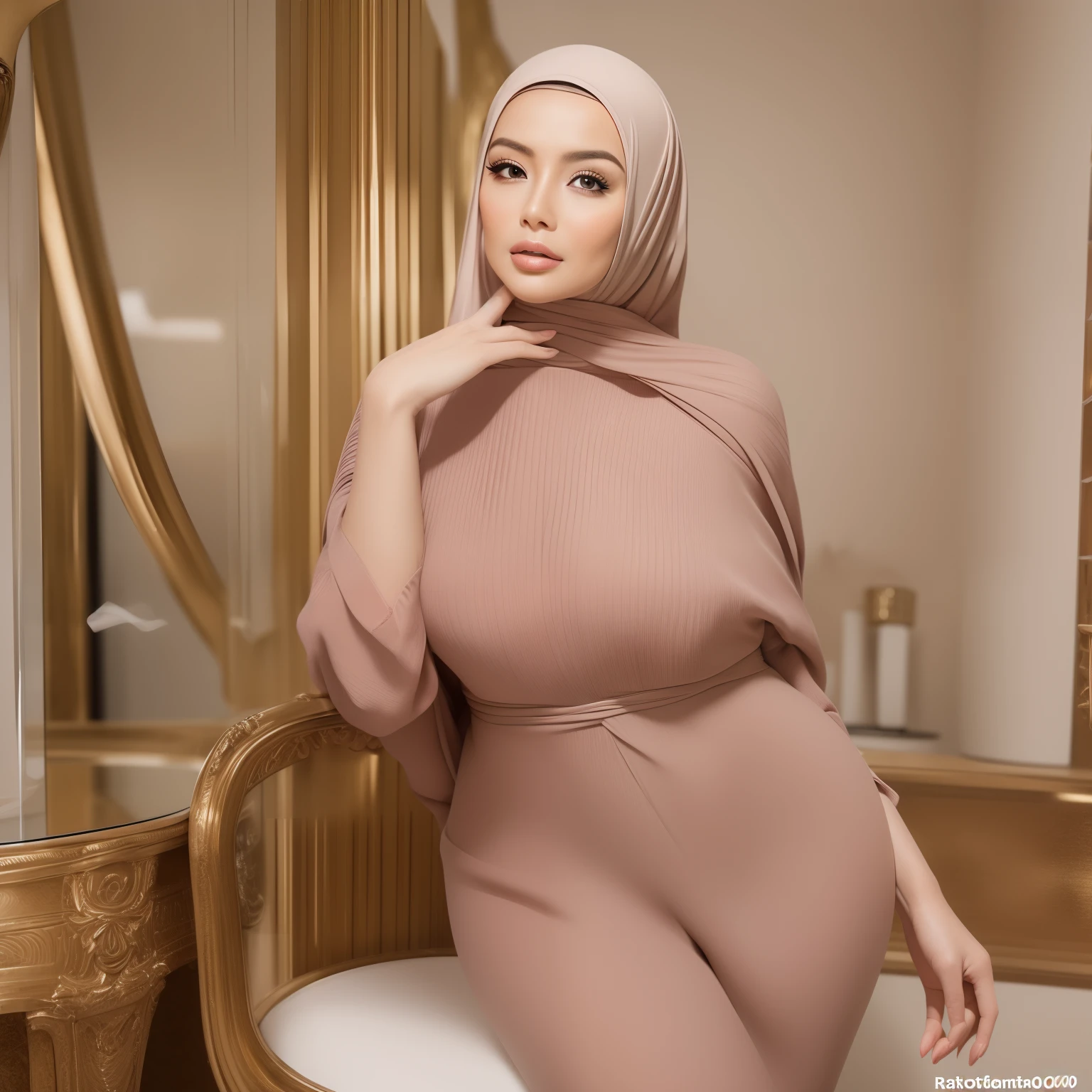 ((Best Quality, 8K, Masterpiece: 1.3, Realistic)), Evening, Soft lighting, Full Body: 1.2, Slender Abs: 1.2, ((Layered brown hairstyle, Medium Breasts: 1.2)), (Tight pink satin lingerie: 1.1, Sitting: 1.4), (Indoor, Bed: 1.5), Highly detailed face and skin texture, detailed eyes, double eyelids, exposed cleavage, legs spread open, face looking at the camera, top camera view