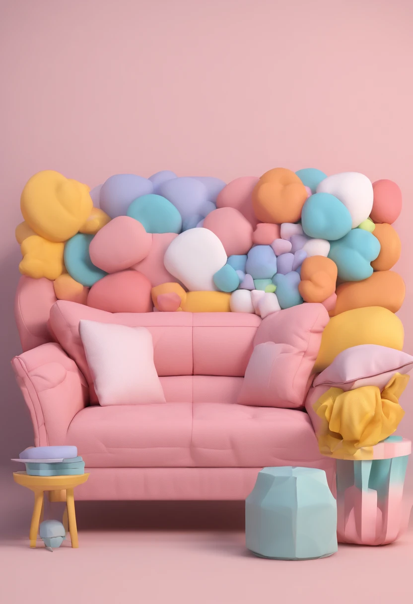 1 sofa , ( kagura mobile legend), cor rosa em tom pastel, almofadas azuis,, alta qualidade,