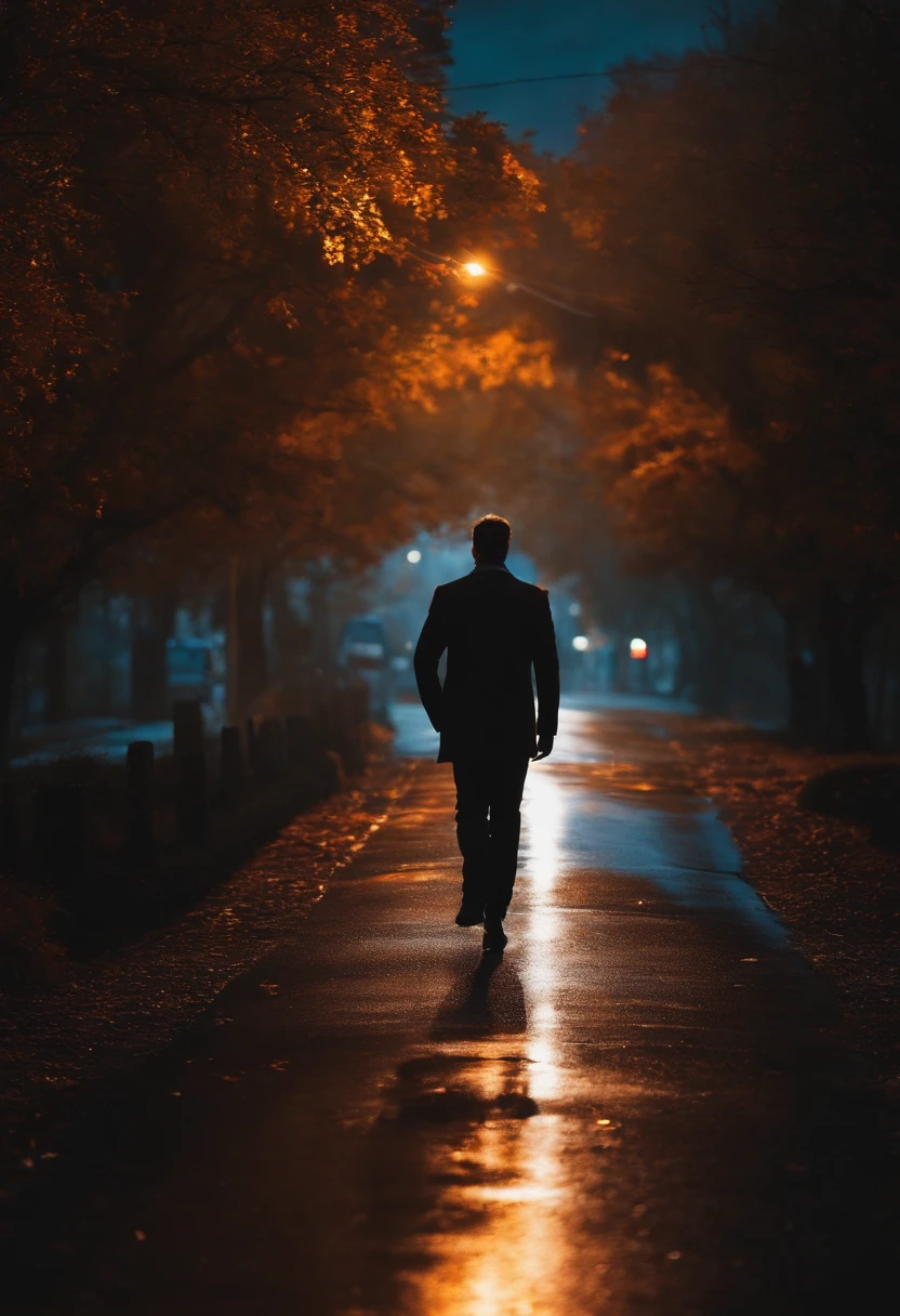A man walking down a dark road