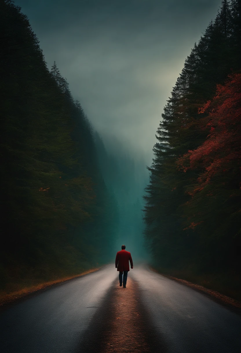 A man walking down a dark road
