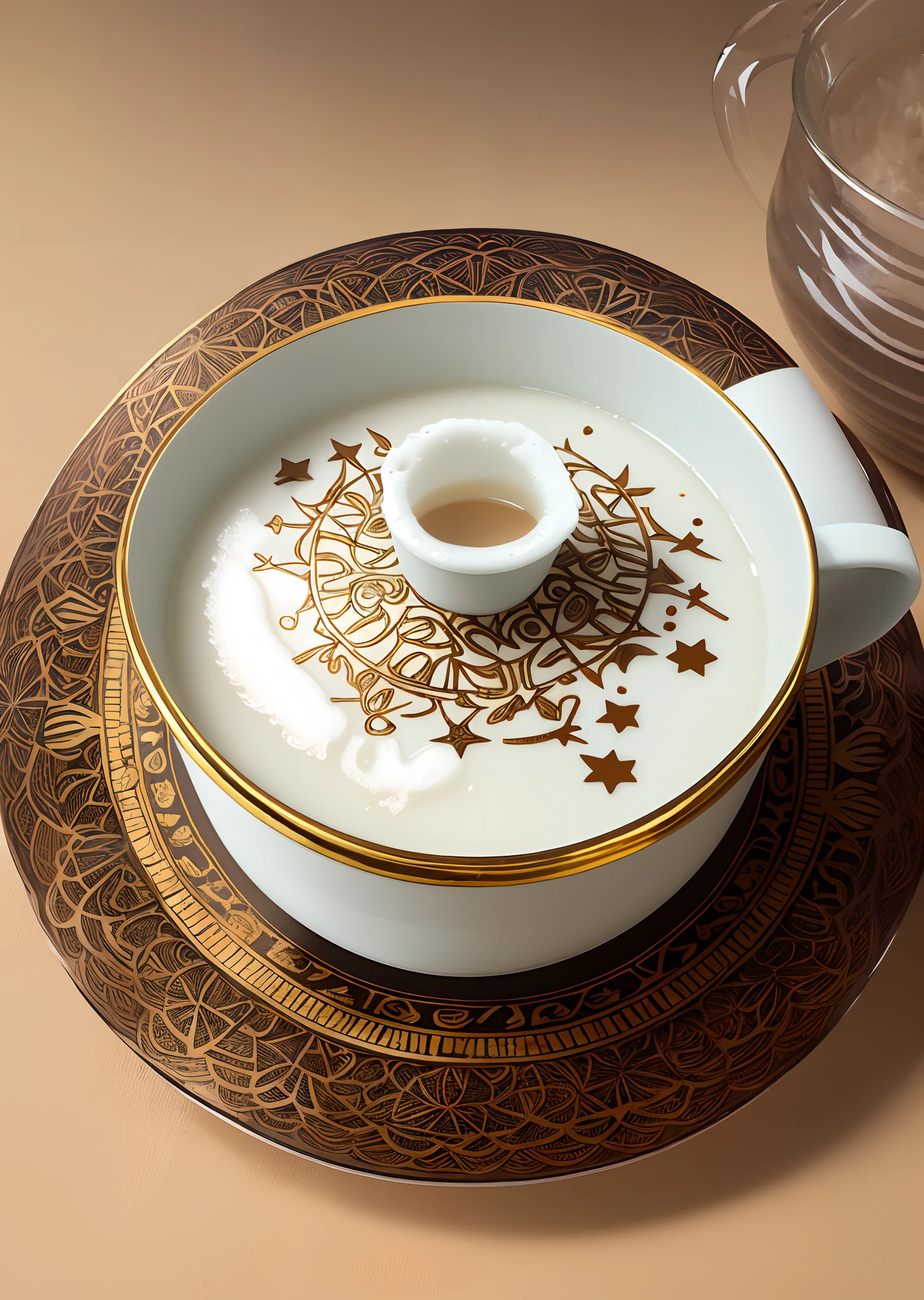 milk tea，National style，artwork of a，Ccup，Paper carving，handicraft，senior color matching，paper art