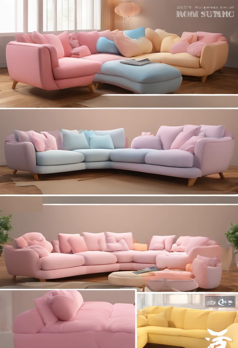 1 sofa rosa tom pastel (kagura) japonesas, alta qualidade, Melhor anatomia