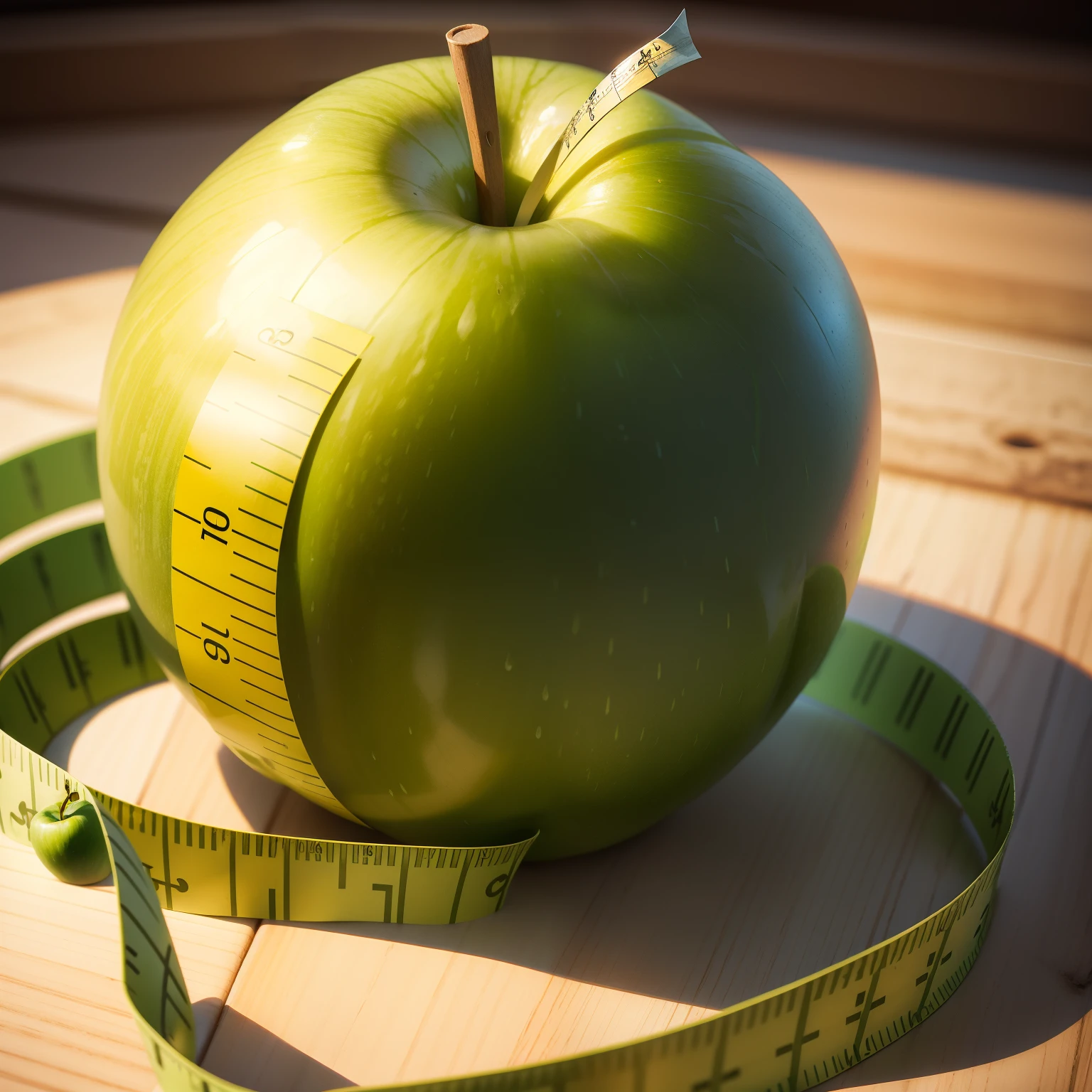 green apple with measuring tape around it