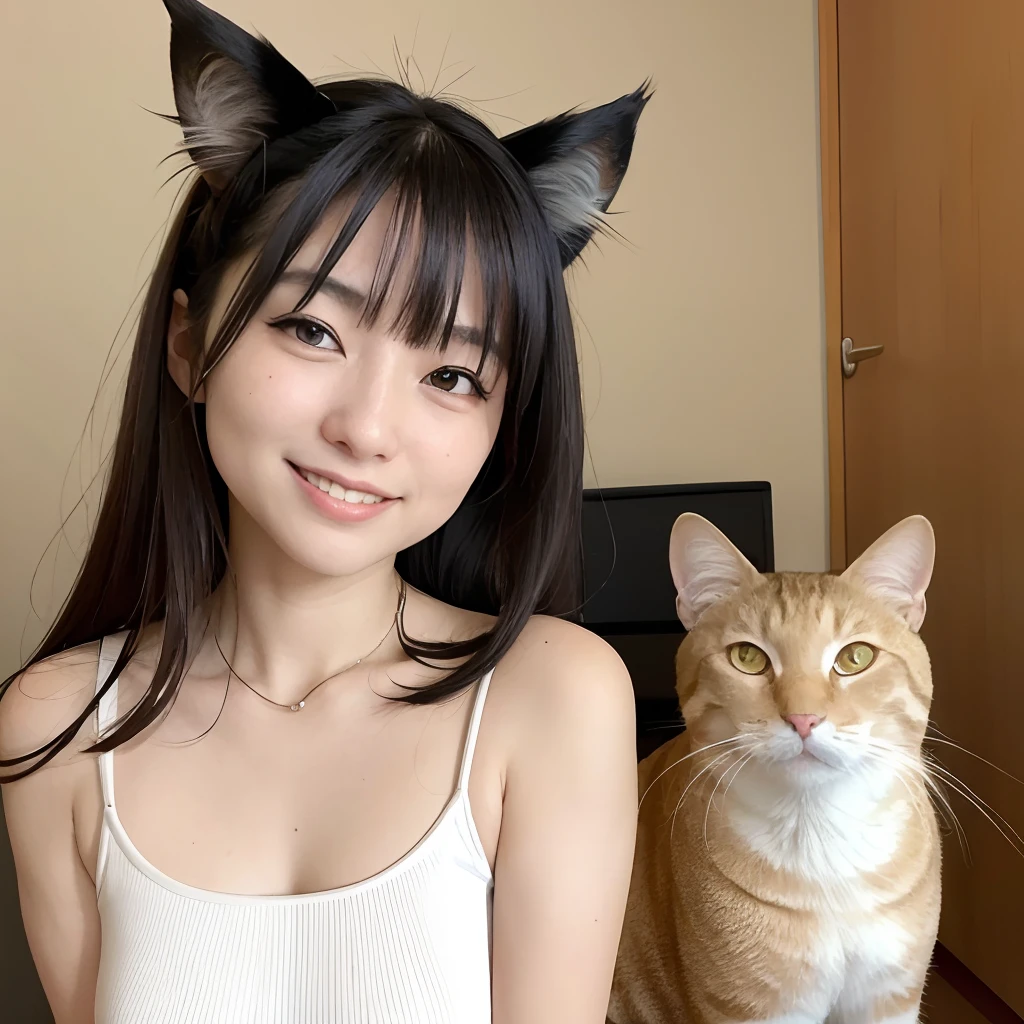 Ryoko Hirosue, orelha de gato,brava, sorrindo