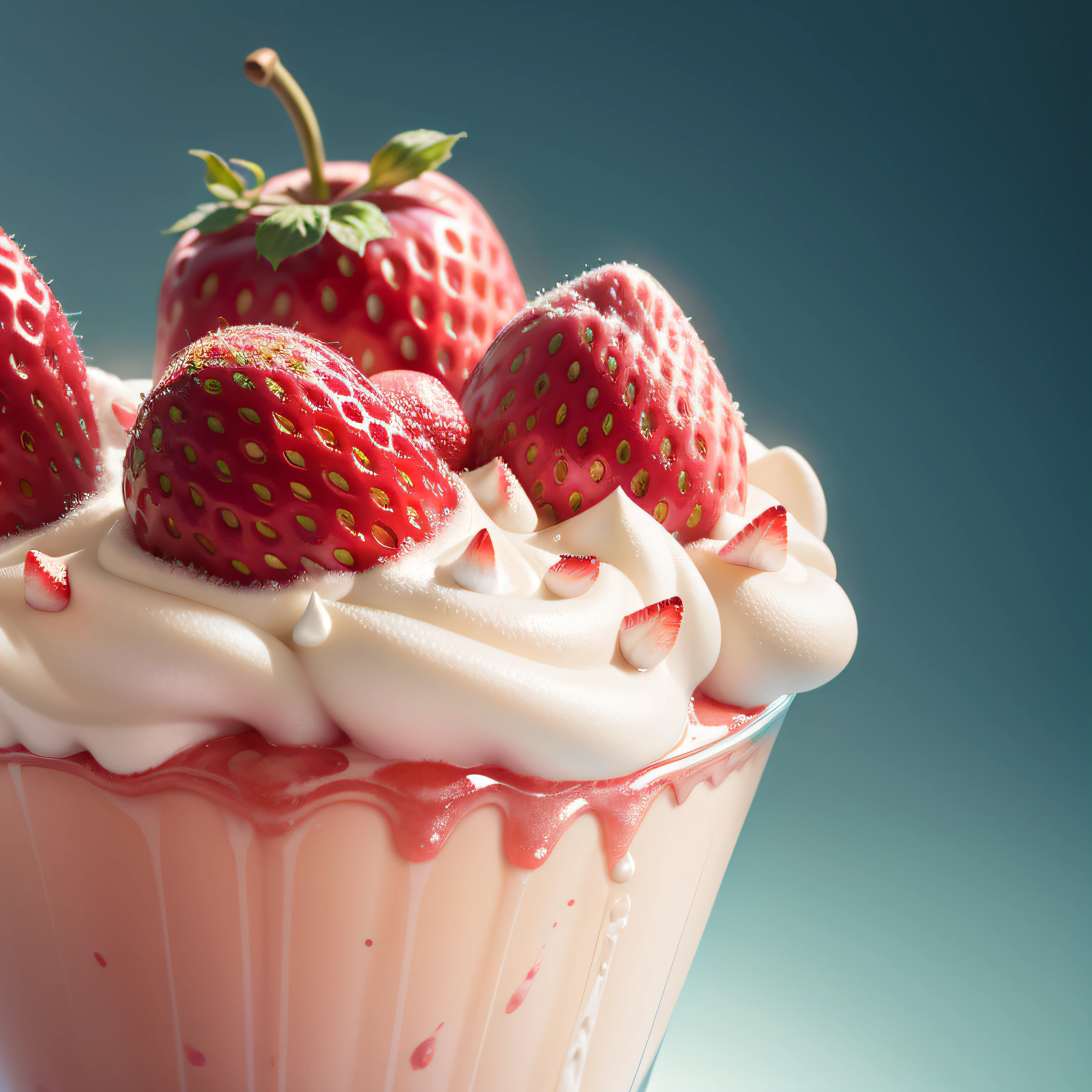 strawberry ice cream sundae, realistic, high detail, complex, sharp focus, 8K, HD, Full HD, Ultra HD, Super Resolution, Mega Pixel, Subsurface scattering, Edge lighting, Edge light, Edge lighting, Edge lighting, Best lighting, refreshing, Lumens reflection, Screen Space Reflection, Post Processing, Post Production, Start Melting Ice Cream, Semi-fluid, Denoising, Shader (Color Fruit Fusion: 0.222) (BRTDRPP:1.122)