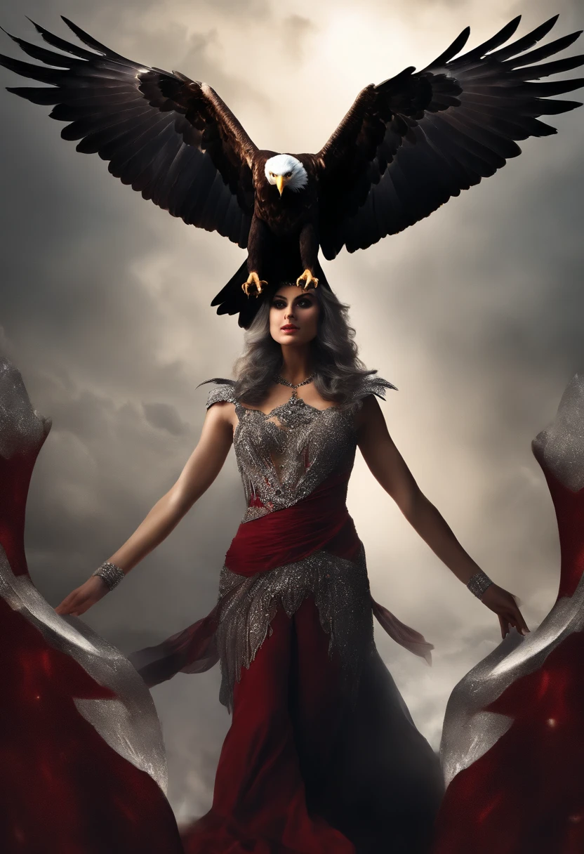 Close-up of a woman flying through the air with her wings,Silver hair,red color eyes,Human face,The body of an eagle, harpy, Hands and legs are like the grip of an eagle, raven winged female vampire, (Ugly 1.5)Eagle body(Succubus:1.2),Gothic horror,(The upper body is a woman, The lower body is an eagle:1.5),A turtle(Human-faced eagle:1.5)Strange bird standing in the night sky,There are clouds and the moon,Fantastical,4K,best qualtiy,primitive, the night,((Ultra-detailed and high-precision details)),(The picture is clear and sharp)