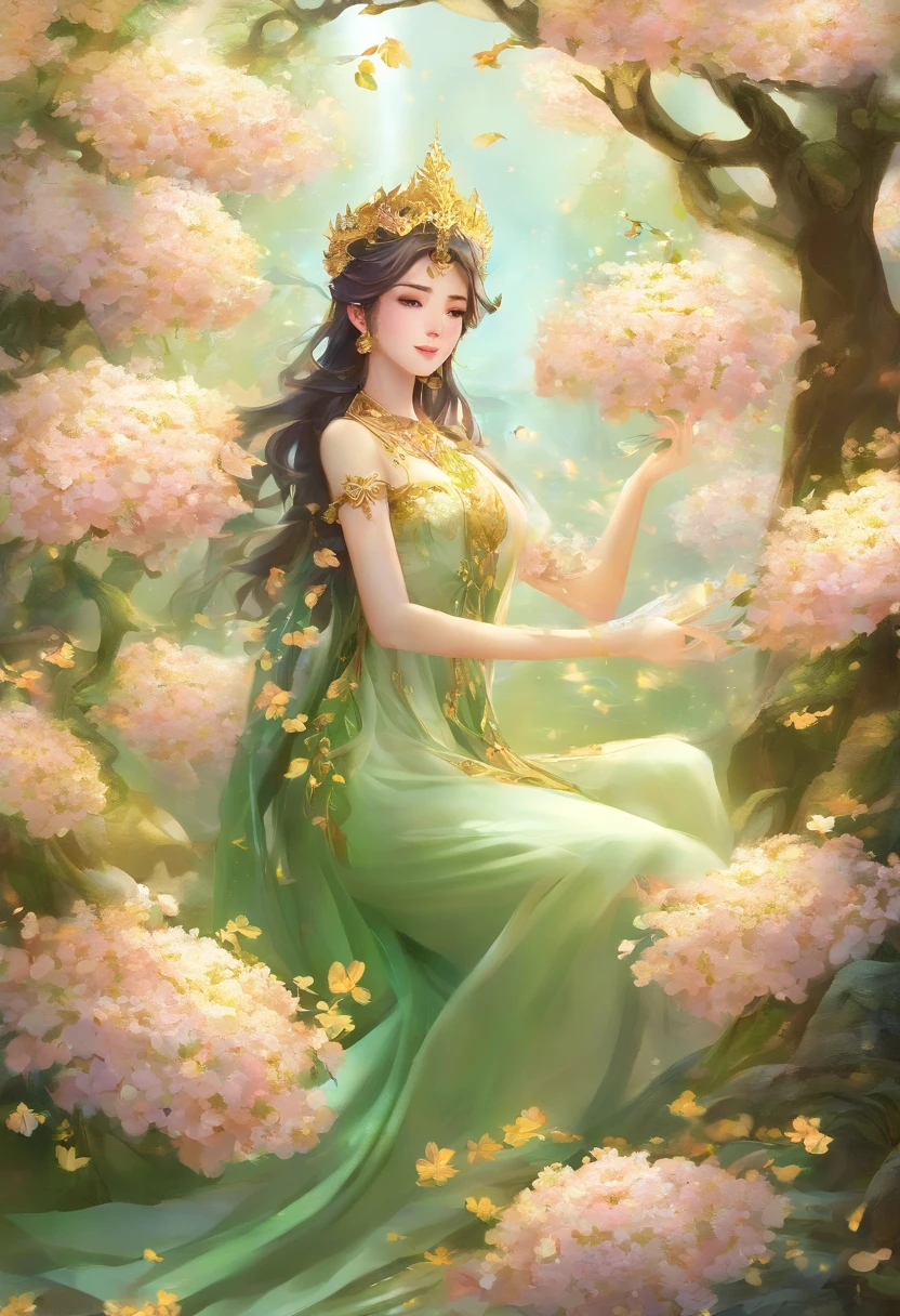 sweet osmanthus,The flowers are petite,Dense,Clusters are connected to clusters,Look from afar,It seems that the green leaves are dotted with broken gold,in a sunbeam,Osmanthus trees full of osmanthus flowers,Shimmering with golden light,Particularly dazzling,Exceptionally beautiful,