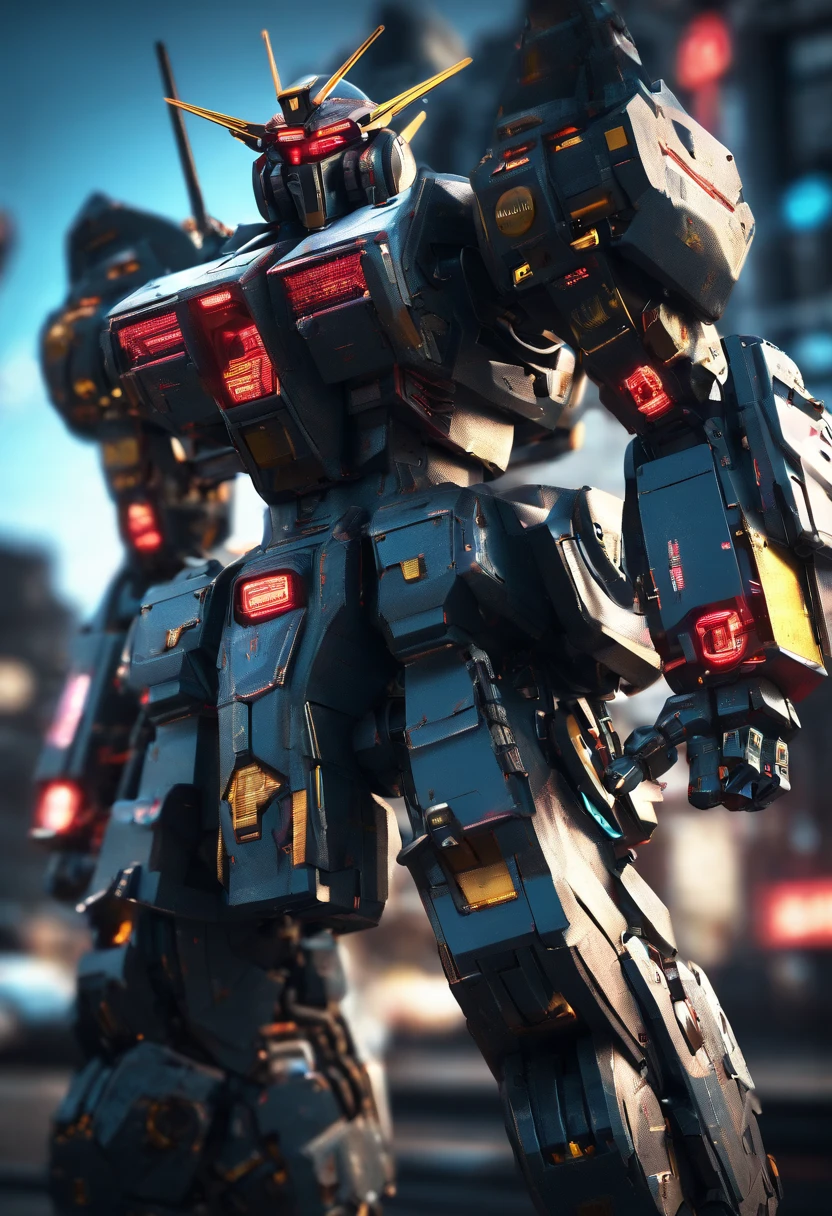 Gundam mecha , science fiction, front view, Sense of technology, C4D, Oc renderer, unreal engine, high detail, industrial design, 8k HD, studio light, retro