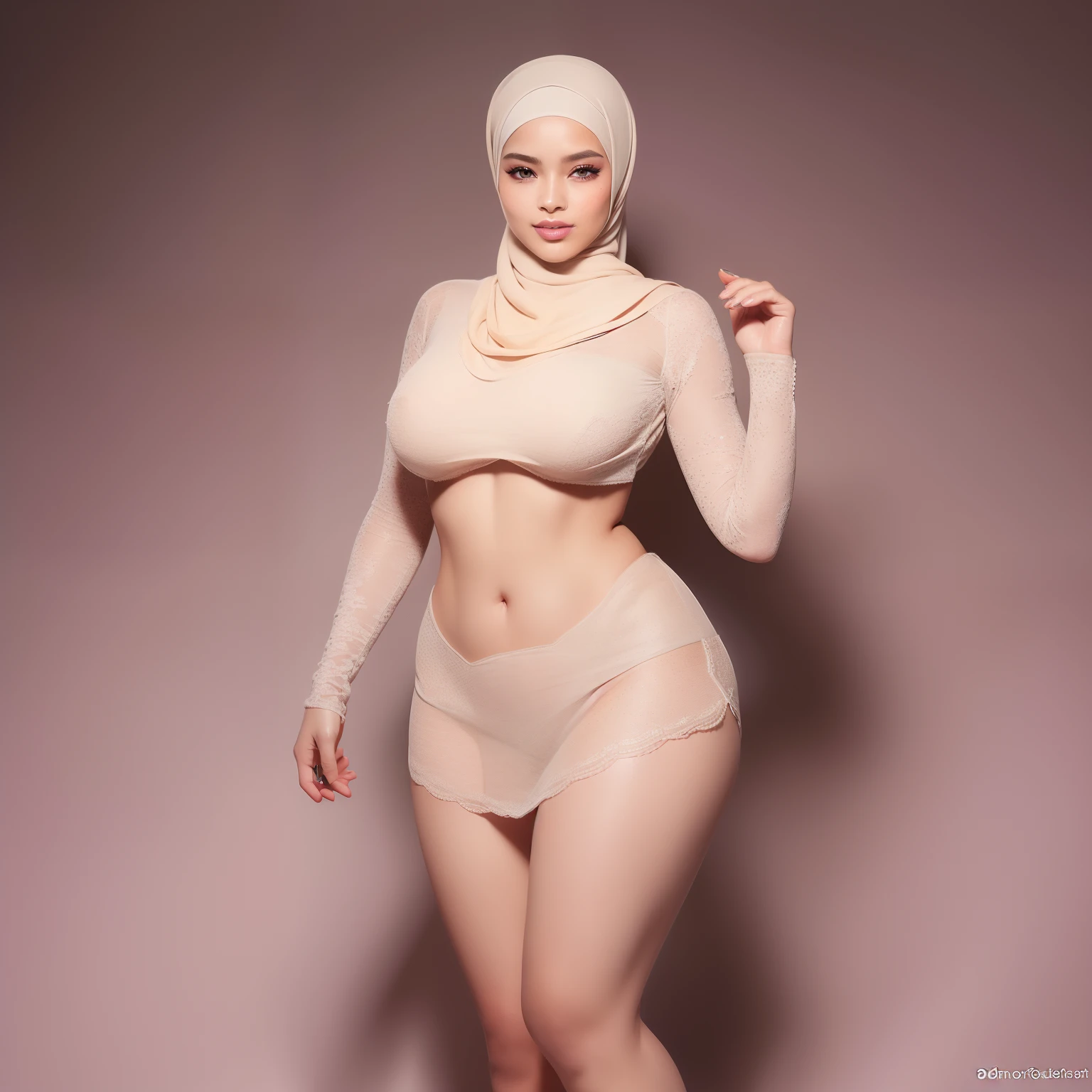 (NSFW,highres:1.2),1 girl,perfect body shape, slim waist,full body view,lifting her shirt,showing her boobs,wearing a hijab,beautiful detailed eyes,long eyelashes,natural makeup,soft smile,vivid colors,studio lighting,physically-based rendering,digital artwork,bokeh