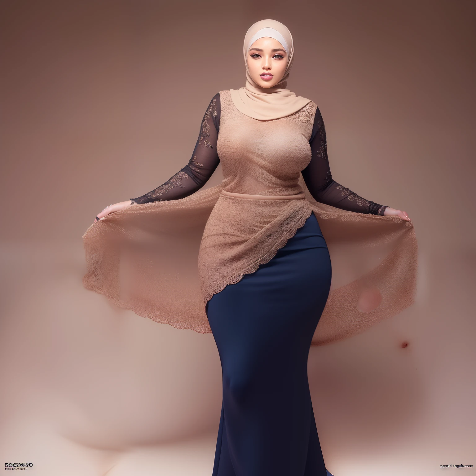 (NSFW,highres:1.2),1 girl,perfect body shape, slim waist,full body view,lifting her shirt,showing her boobs,wearing a hijab,beautiful detailed eyes,long eyelashes,natural makeup,soft smile,vivid colors,studio lighting,physically-based rendering,digital artwork,bokeh