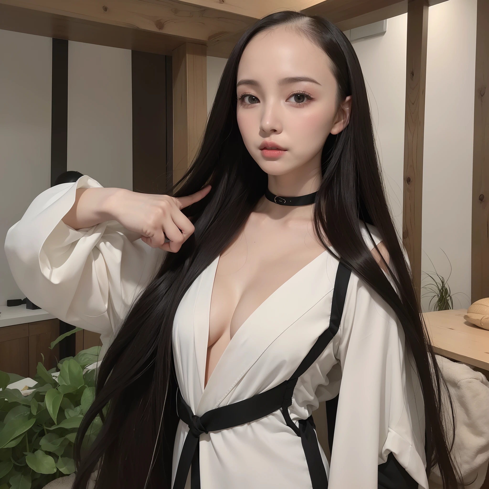 (Top image quality、top-quality、Top resolution、hyper realistic photography、Full body photo、​masterpiece、）1 girl、Very beautiful face、Super Super Long Hair、half of the head is white-headed,、Half of the head is a skinhead、half of the head is bald,、Half of the head is a shaved head、Half of his head is about 3 meters long with hair like a high school ball kid.,,,,,、Straight black hair、Black hair longer than height、Black hair that has not been cut for more than 20 years、Slender body、White underwear or naked、Indoor Location、Winner of the World Long Hair Contest、Full body real photo、Head-to-toe photo、Photo taken from about 4 meters away、Super Real、Stand up straight、She has super long hair that covers her entire body、The longest black hair in the world、Body buried in hair、Hair tangled all over the body、Long black hair is silky、Rich black hair fluttering in the wind、The luster of black hair is wonderful........、Shaved head、Bald head、slippery head、Ridiculously short hair、Head Like a High School Ball Kid、Shorter hair than boys、Shaved Girl、short hair like a monk、skin head、Bald、