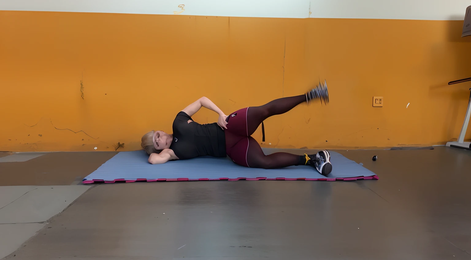 there is a woman doing a crunch on a mat in a gym, lying dynamic pose, abs, working out, 6 pack ab, toned, tummy, sweaty abs, in a gym, with abs, workout, a hyper realistic, full body pose, dramatic floating pose, in a jumping float pose, fit woman, perfect dynamic body form, fitness, toned shape, stretch