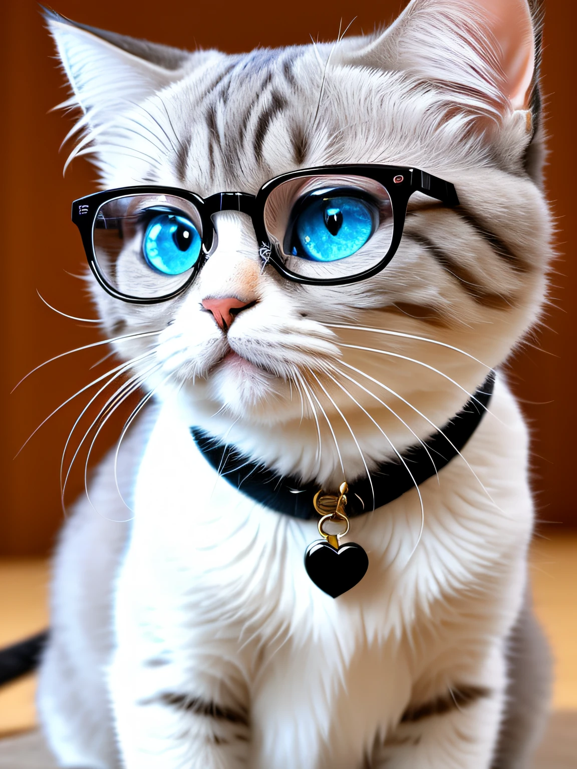a cute kitten made out of metal, (cyborg:1.1), ([tail | detailed wire]:1.3), (intricate details), hdr, (intricate details, hyperdetailed:1.2), cinematic shot, vignette, centered Cat Character: Appearance: The cat character should have a petite structure. Its fur should be soft and fluffy. The eyes should be large and bright. You can integrate the glasses design with the frame on the cat's face. The glasses frame can be round or oval. Color: The fur color can be in pastel tones or vibrant colors. Users should be able to choose different fur colors. Facial Expression: The cat's facial expression should be cute and friendly. Its eyes should sparkle and have a slight smile. Accessories: The cat character can wear various accessories according to the user's preferences. For example, it can have colorful bows in its fur, wear a hat, or a tie. Movements: The cat character should make cute movements. It can wag its tail, play with its paws, and interact with users. 5. Ragdoll Cat Character: Appearance: The Ragdoll cat character is known for its large size, soft and semi-long fur, and striking blue eyes. It has a docile and graceful appearance. Personality: Ragdoll cats are calm and affectionate. This character can be portrayed as gentle and loving, often enjoying cuddles and relaxation in the virtual environment. These are five diverse and realistic cat character variations, each with its own unique charm and personality.
cat glasses, cat whit glasses
