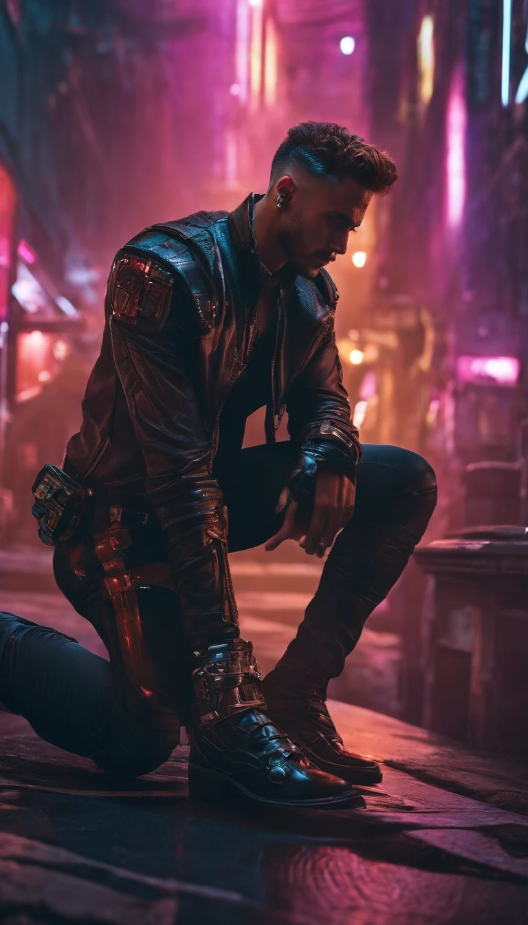 cyberpunk, um homem junto com uma namorada cyberpunk, beijos