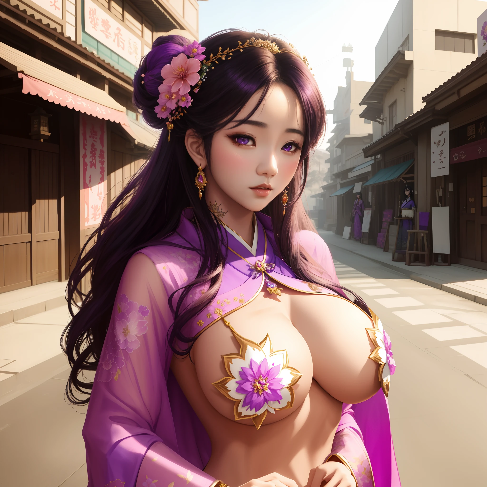 araffe asian woman in a purple dress with a flower in her hair, trending on cgstation, beautiful alluring anime woman, 2. 5 d cgi anime fantasy artwork, seductive anime girl, artwork in the style of guweiz, a beautiful fantasy empress, asian hyperdetailed, japanese goddess, [ 4 k digital art ]!!, detailed digital anime art