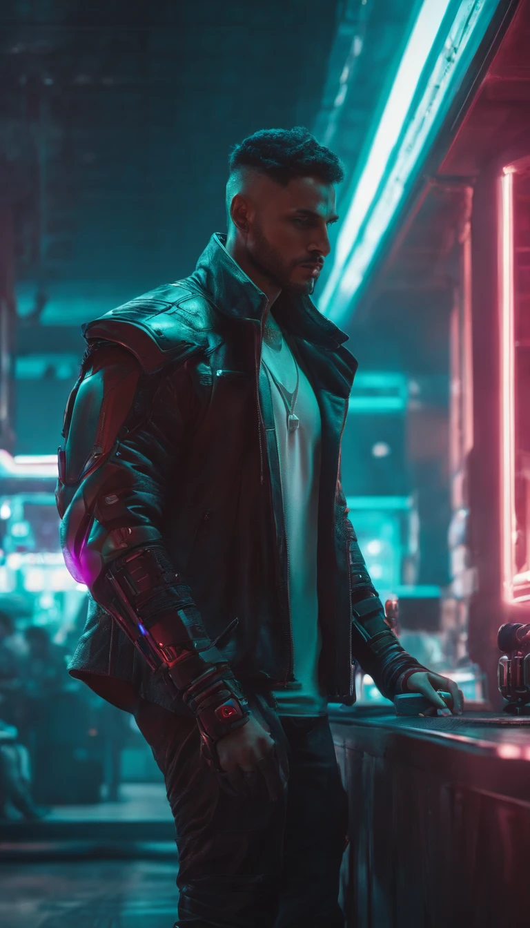 cyberpunk, um homem branco junto com a namorada, cyberpunk