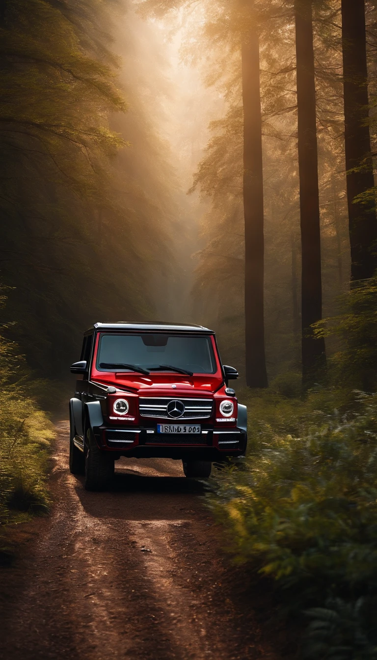 ultra-realistic image,Forest Road,Drive a Mercedes-Benz G off-road SUV
