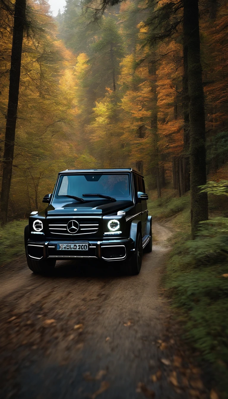ultra-realistic image,Forest Road,Drive a Mercedes-Benz G off-road SUV