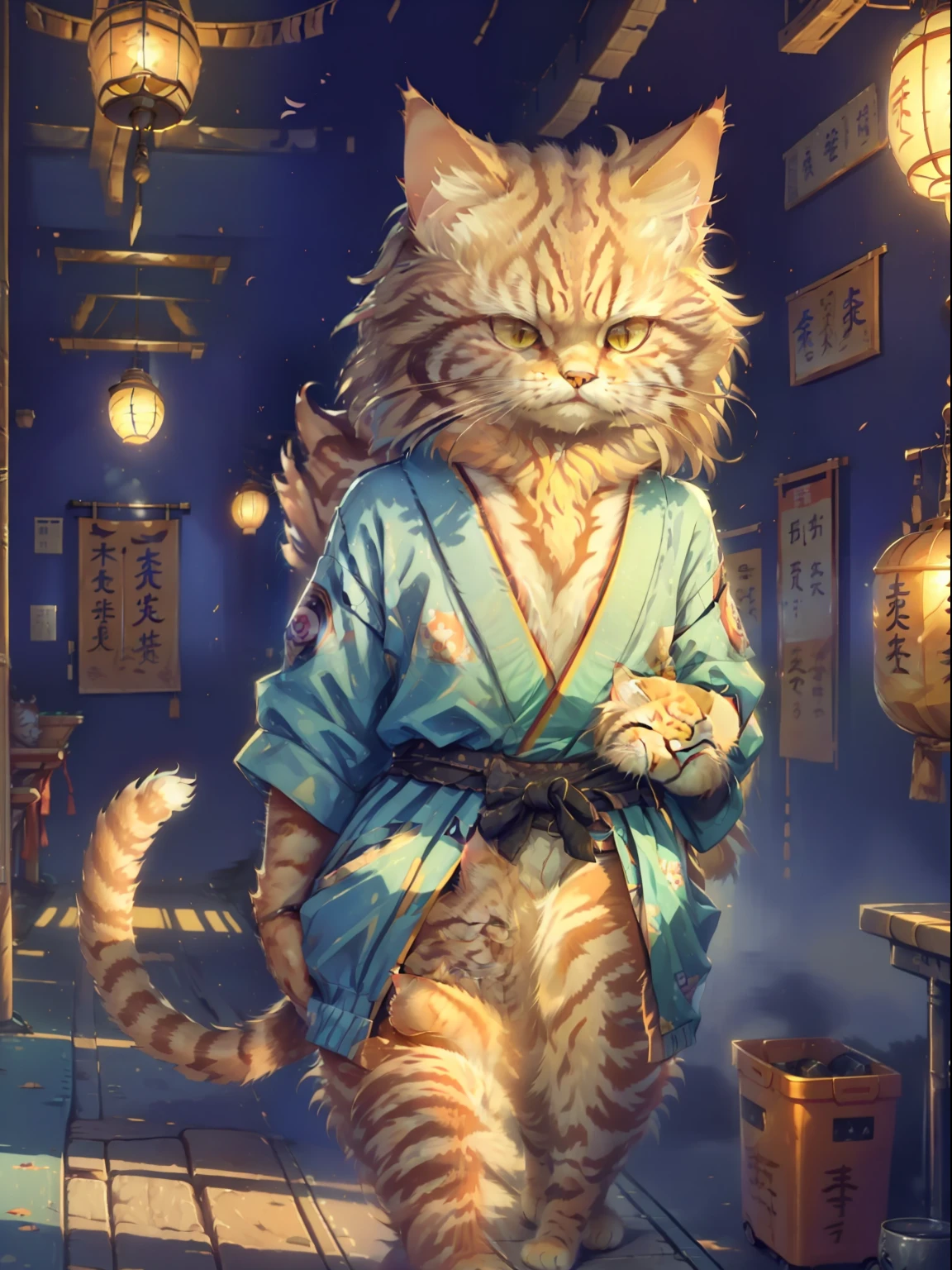 (Photo of a tabby cat(Japanese cat, Manul, Siberian cat) close - up, Walk down the school corridor:1.2), (c4ttitude:1.3),realistic intricate details, (ambiguous:1.1), Baixo's point of view, Dressed in a bikini, Mischievous gaze, canny smile; Decent appearance, graceful gait, Lighting with Chinese lanterns, Photorealistic, hair all over the body, Cat's hands, Cat's paws, cat tail