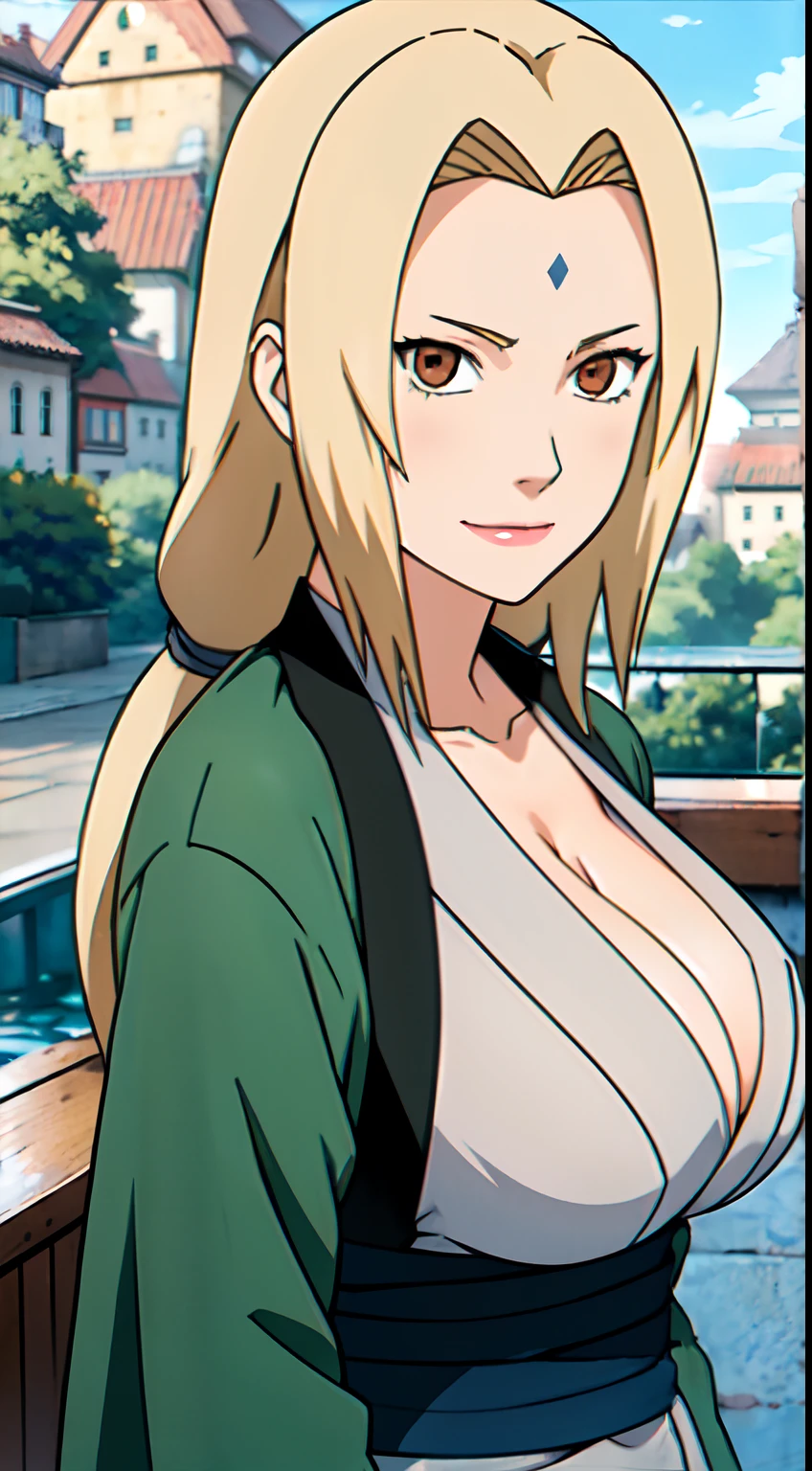 ,1人,blondes Haar,dunkelblaue Raute auf der Stirn,large chest,perfect round breasts,Perfect Body,schmale Taille,sexy body,,symmetrisches Gesicht,Sharpness,Scharfer Fokus,Extrem detaillierte Kleidung,cute smile,Blick auf den Betrachter,Stillstand,Aufrecht stehend,Beautiful garden in the background,Vortex-Kamera,hyperrealistisch,Anime-Stil,Nahaufnahme Fotografie,uppebody,nackt,,Sex,NSFW,Show breasts,zeigen ,Nacktheit,