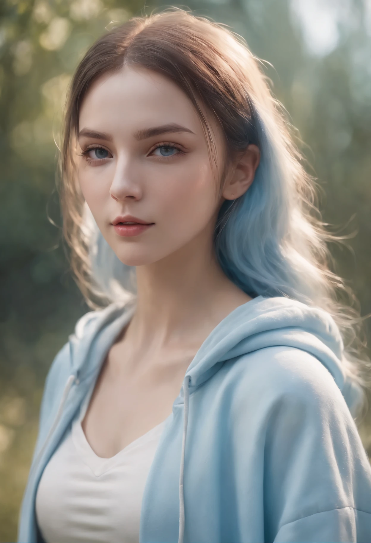 (Female) rays of shimmering light, Anna Dittmann, hyper detailed, hoodie dress, hyperrealism, digital painting, beautiful, cutie patootie, very beautiful and innocent, radiant, detailed, photorealistic, a blue flowers background, ethereal, wlop, wlop, matte painting, romanticism, hyperrealism, deviantart, anime character, digital illustration Birthday Card Mockups, player unknown battleground, light blue, diorama, vertex, arnold render, anime, 8k, 360 angle, art by edward munch, light, by atey ghailan.