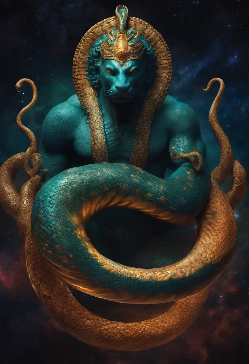 Prehistoric snake, Light particles, Majin buu, Emperor, Throne, Cosmic Jungle, Planets in background, Bioluminescent
