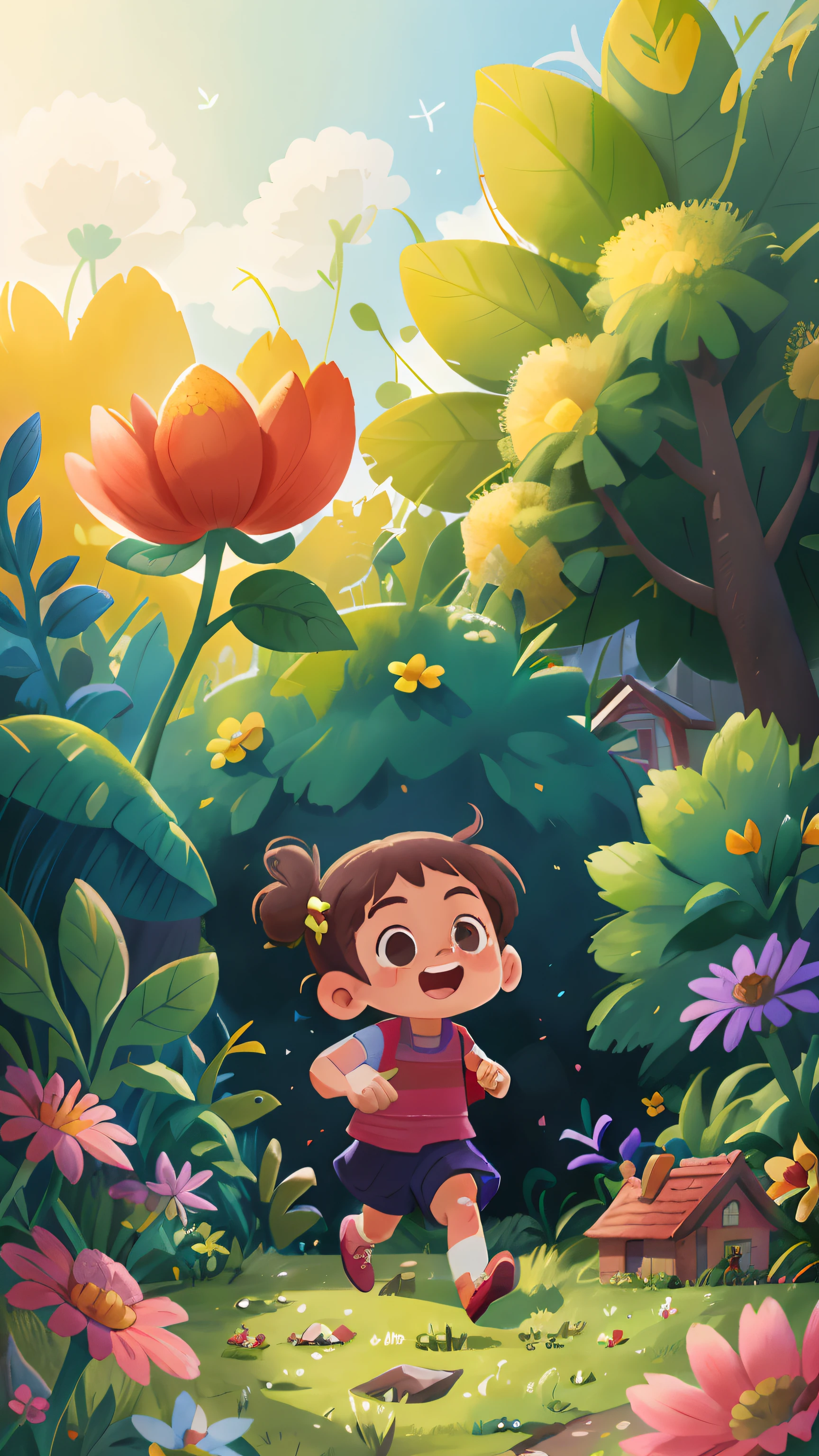 A 6-year-old girl is running in a garden, she is wearing gardener's clothes, is happy, laughing, perfect quality, clear focus (mess - house: 0.8), (masterpiece: 1.2) (Realistic: 1.2) (Bokeh) (Best quality) (Detailed Skin: 1.3) (Intricate Details) (8K) (Eye Detail) (Sharp Focus), (Happy)