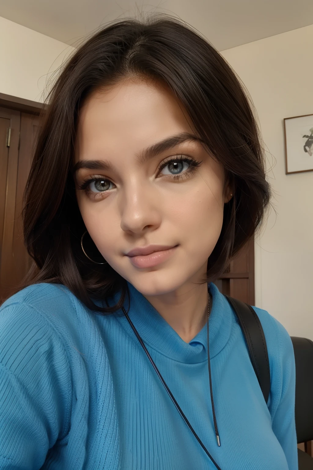 1Menina 18 anos, somente, Cabelos compridos, middle boobs, Olhando para o espectador, cabelos azuis, ombros nus, olhos castanhos, ourivesaria, corpo inteiro, Colar, Schulterfrei, pullover, lips, Realistisch, nariz, flirting with the camera, com asas de borboleta azul grandes nas costas