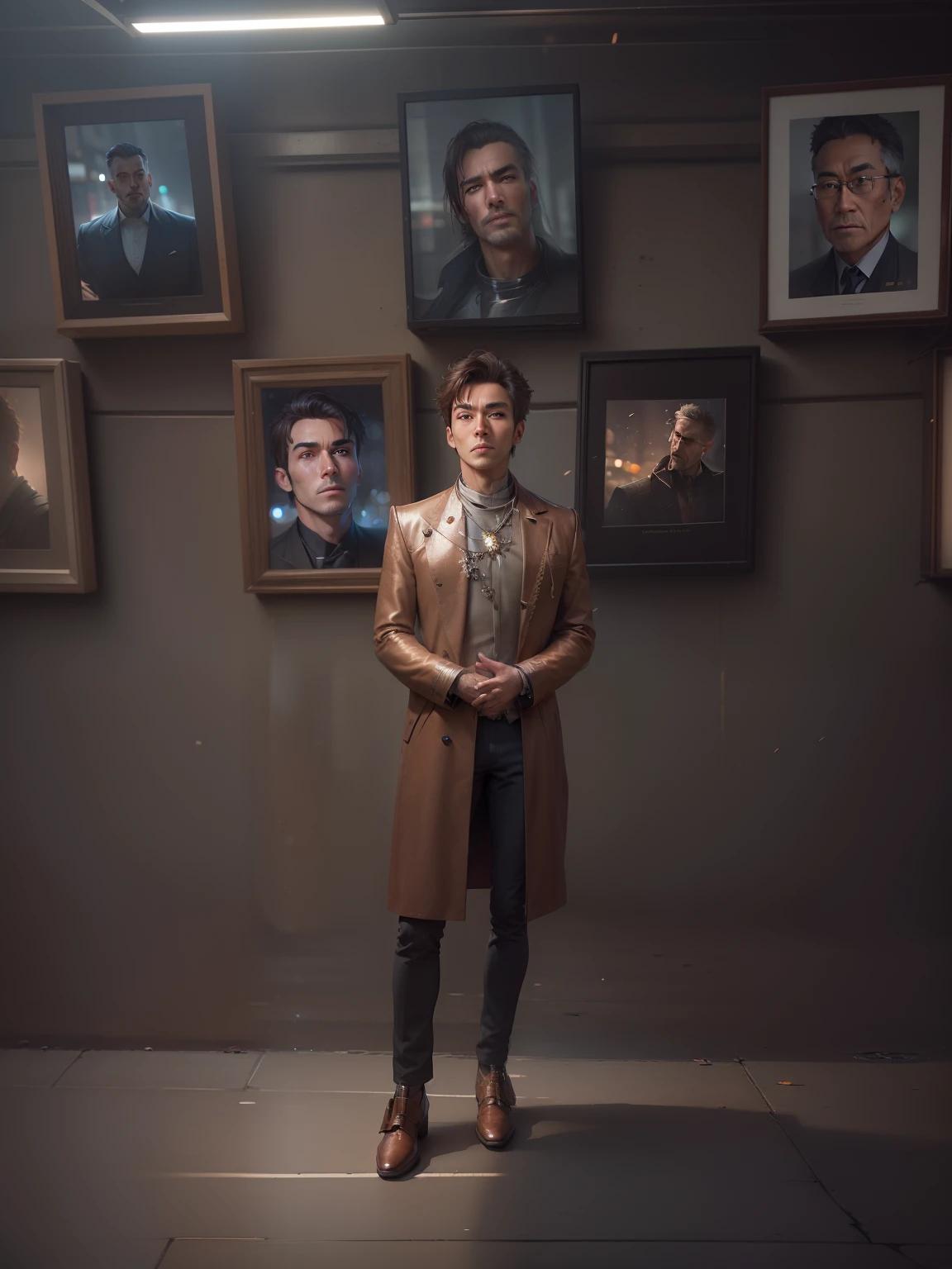 Portrait photo of a handsome male full body photo, perfect eyes, wearing a shabby mecha coat, ((light bokeh)), intricate, (steel metal [rust]), elegant, sharp focus, photo by Greg Rutkovsky, soft lighting, bright colors, masterpiece, (street)), detailed realistic face, close-up of the face, real face, backround remove