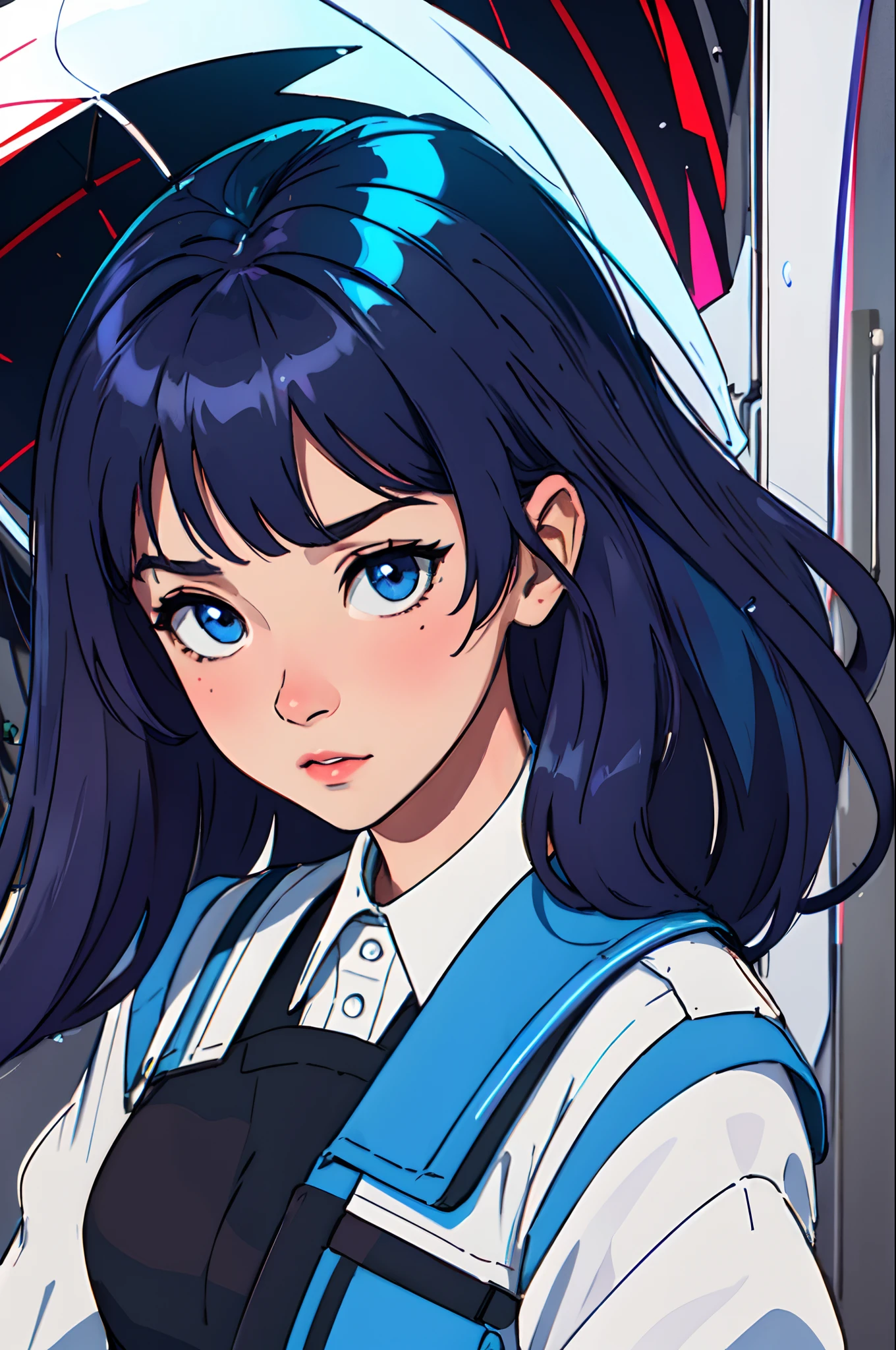 masterpiece, highest quality, realistic, subsurface scattering, chromatic lighting,
colorized, red + white + purple + blue limited color palette, detailed concept drawing, line-art, illustration,
fashion,
close-up of 18yo 1girl,small breasts,
shy,
bangs hair,
urban outfit,
sleeves,
pleated,
metallic,
city,
school, people,
rain
blurred background